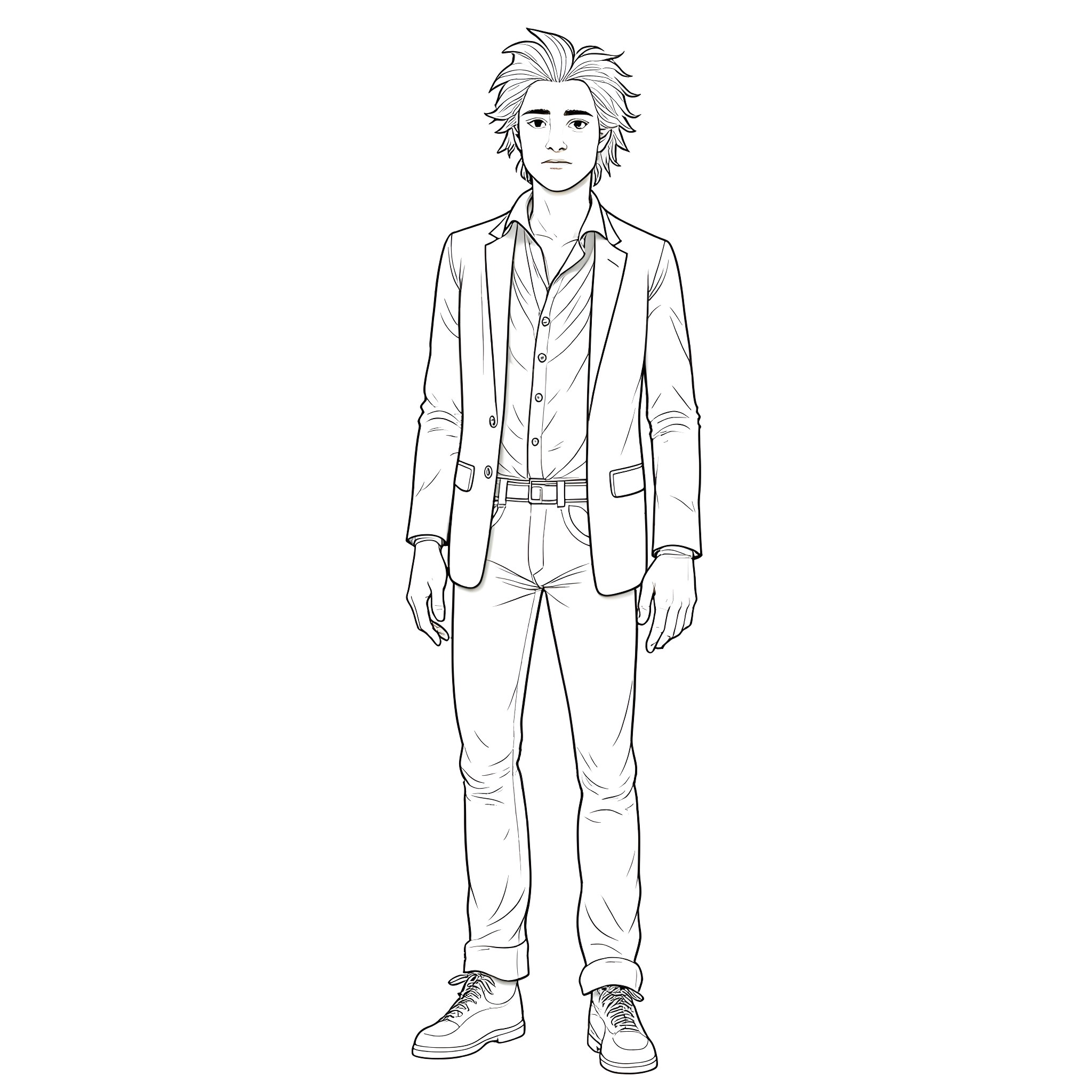 Edward Cullen in a formal attire with a thoughtful expression Coloring Page (free black-and-white line drawing printable PDF for all, from beginners to advanced learners, including children, teens, adults, and seniors)