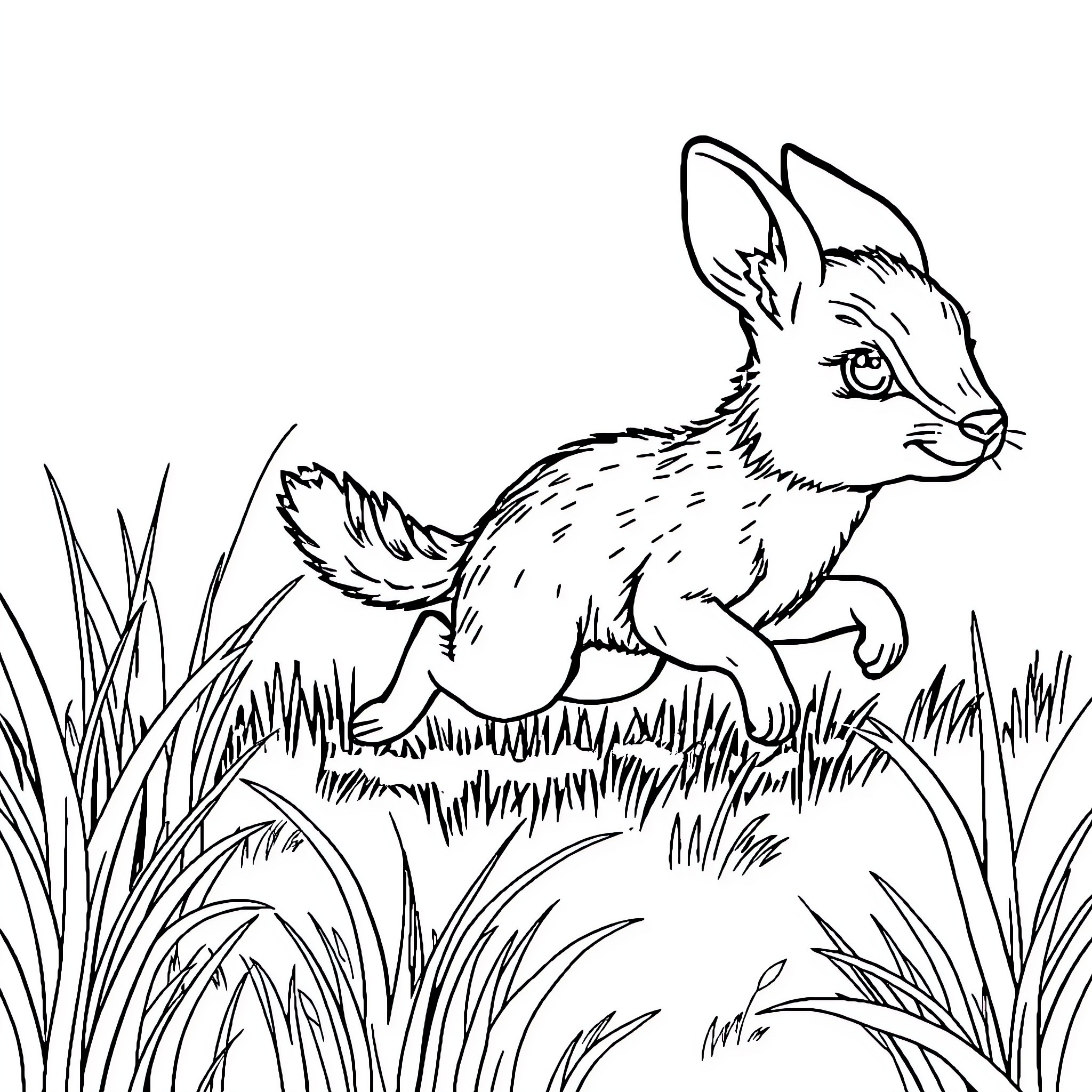 Animal playing in the grass Coloring Page (free black-and-white line drawing printable PDF for all, from beginners to advanced learners, including children, teens, adults, and seniors)