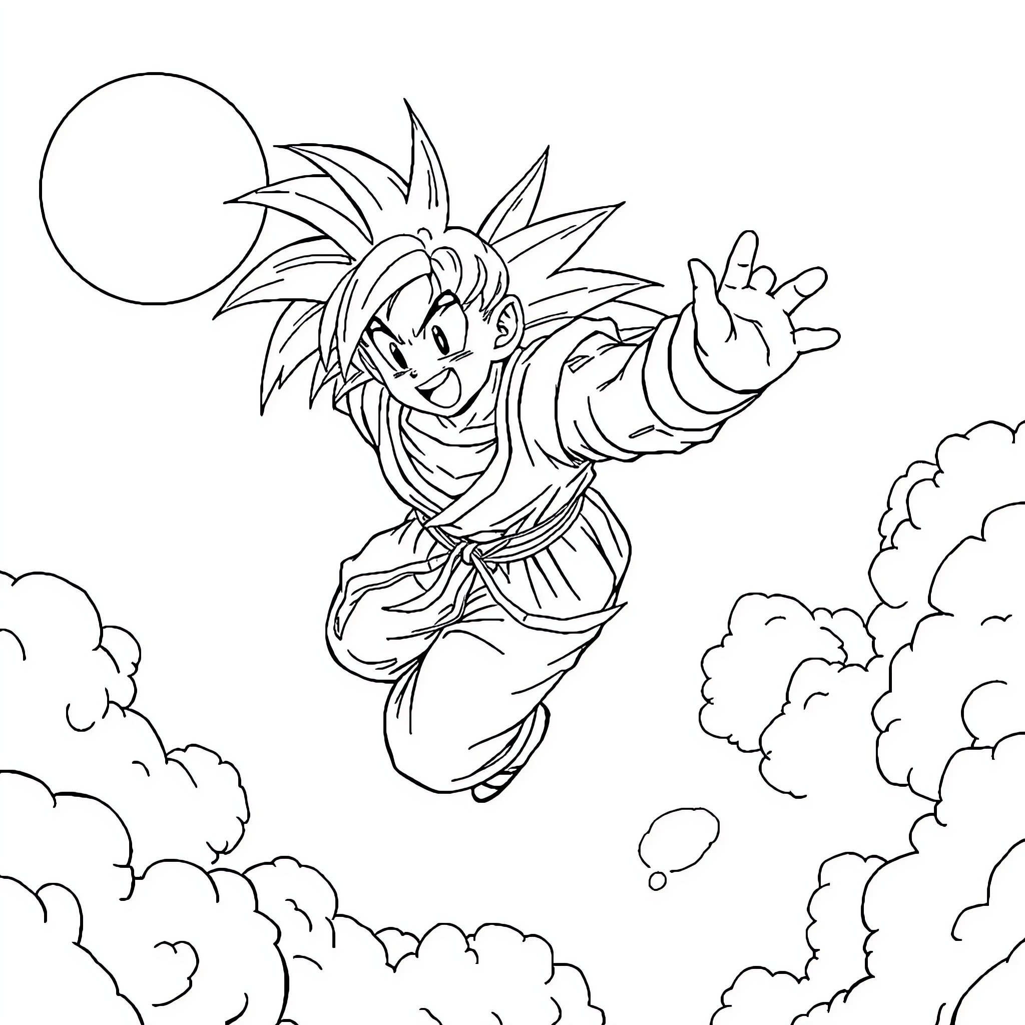 Dragon Ball Character in Energetic Motion Coloring Page (free black-and-white line drawing printable PDF for all, from beginners to advanced learners, including children, teens, adults, and seniors)