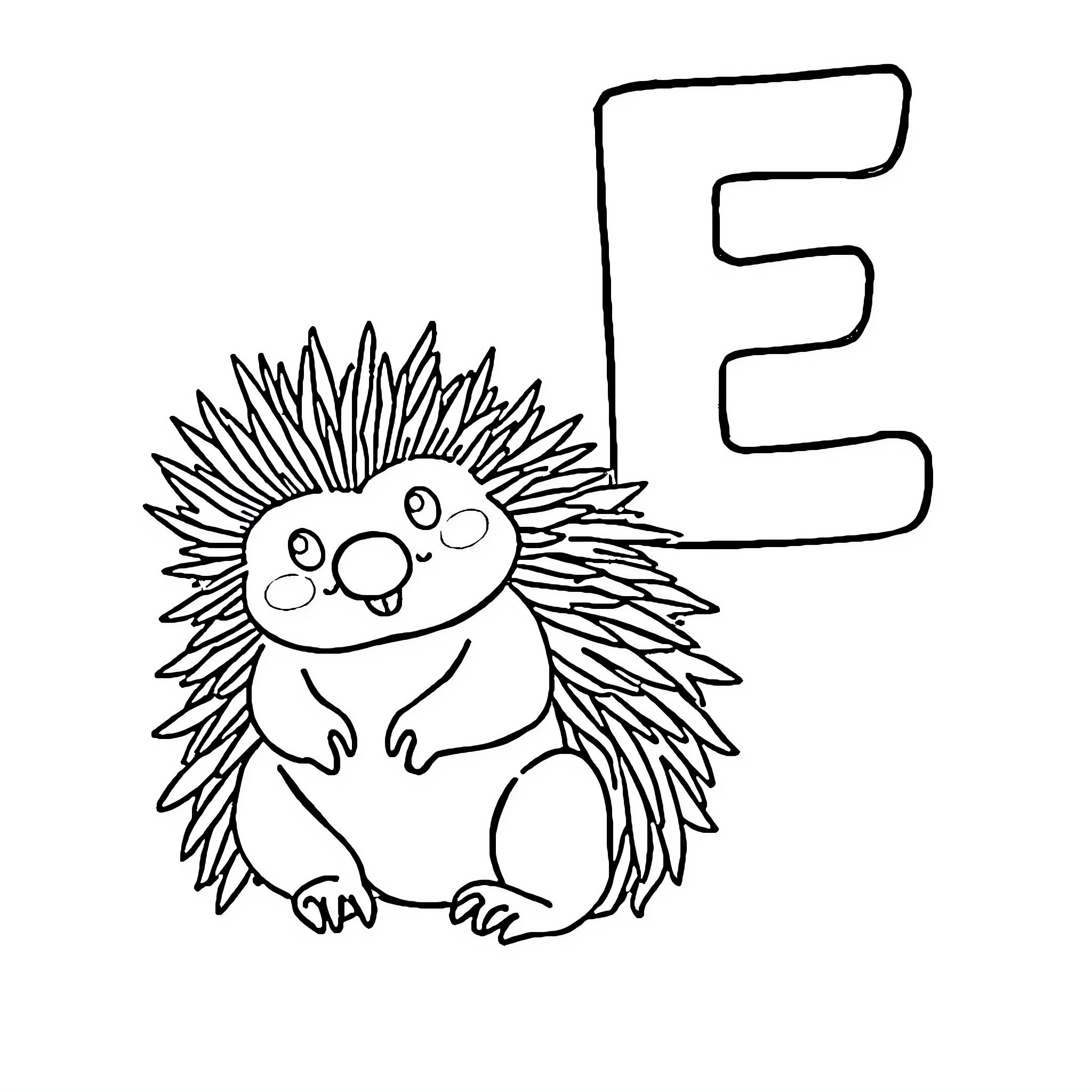 Echidna in a playful pose Coloring Page (free black-and-white line drawing printable PDF for all, from beginners to advanced learners, including children, teens, adults, and seniors)