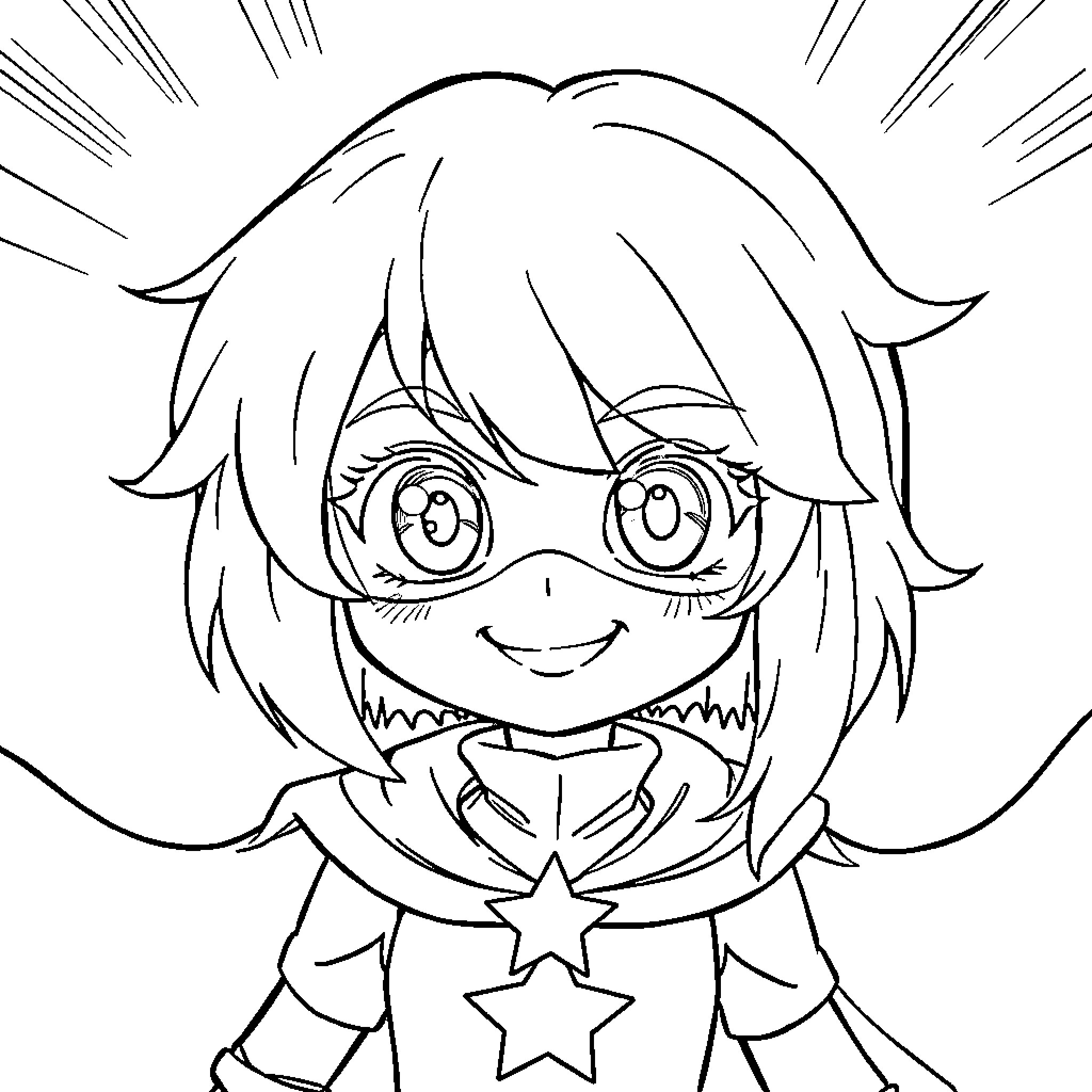 Nejire Hado's Energetic and Playful Pose Coloring Page (free black-and-white line drawing printable PDF for all, from beginners to advanced learners, including children, teens, adults, and seniors)