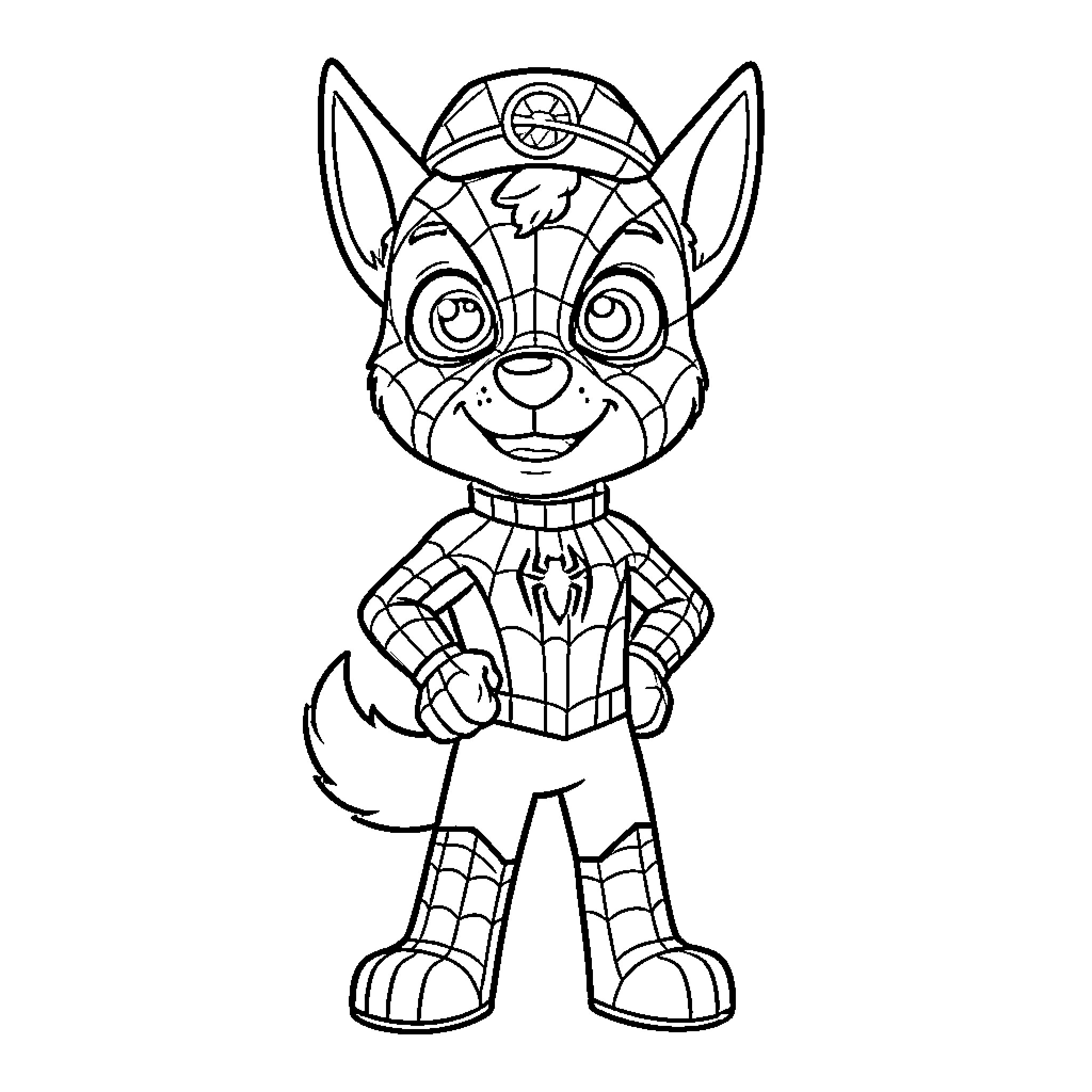 Ryder's Heroic Pup Patrol Uniform Coloring Page (free black-and-white line drawing printable PDF for all, from beginners to advanced learners, including children, teens, adults, and seniors)