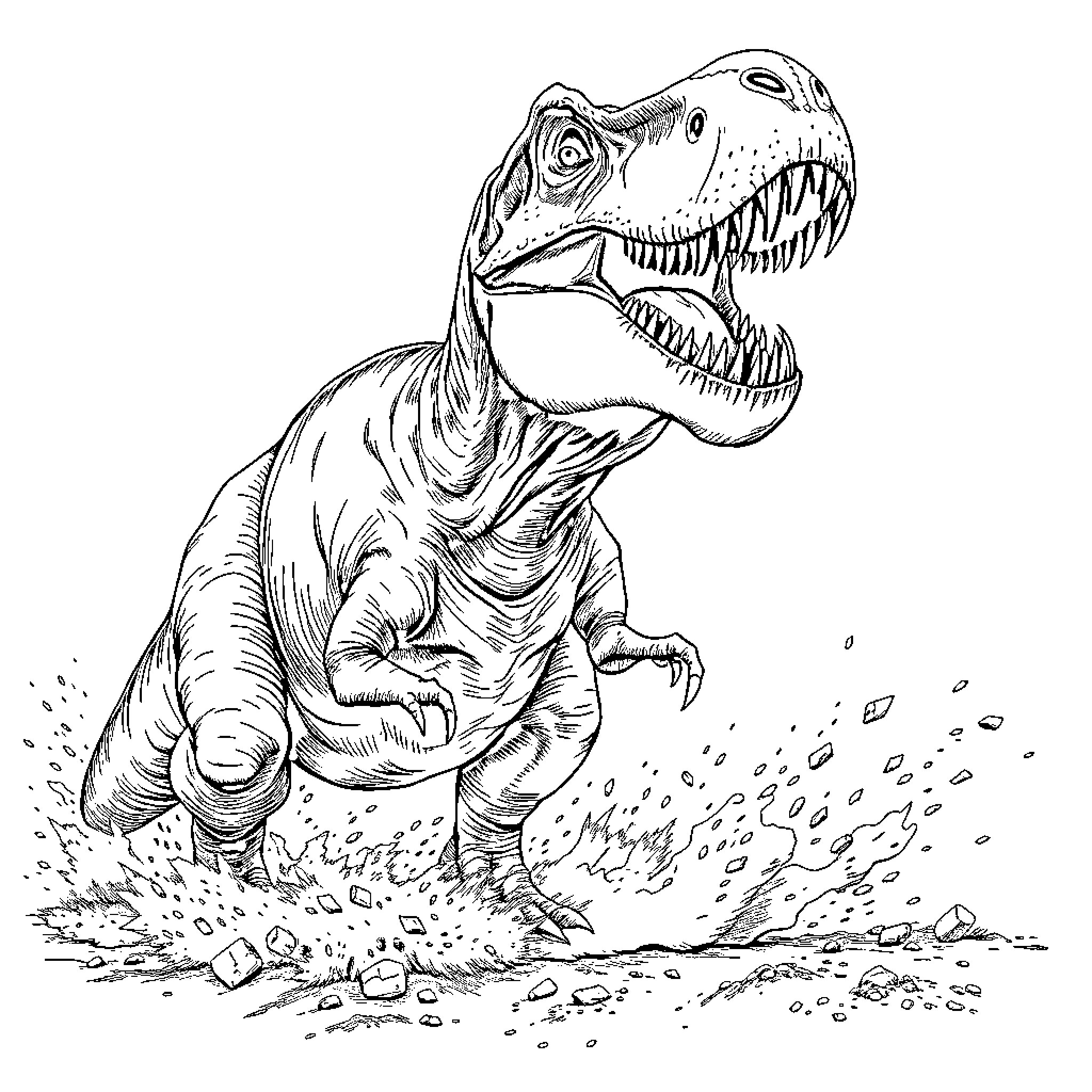 Allosaurus roaring fiercely Coloring Page (free black-and-white line drawing printable PDF for all, from beginners to advanced learners, including children, teens, adults, and seniors)