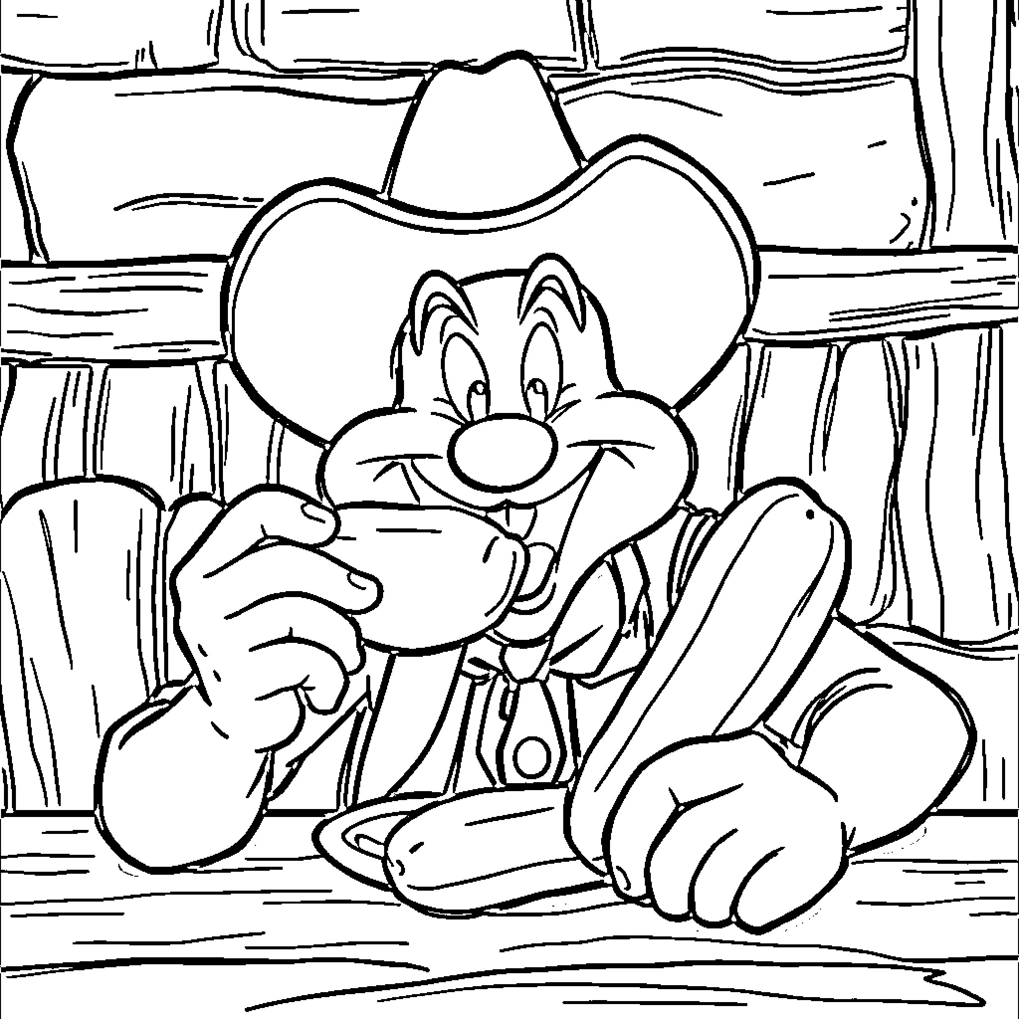 Yosemite Sam lounging in the wild west Coloring Page (free black-and-white line drawing printable PDF for all, from beginners to advanced learners, including children, teens, adults, and seniors)