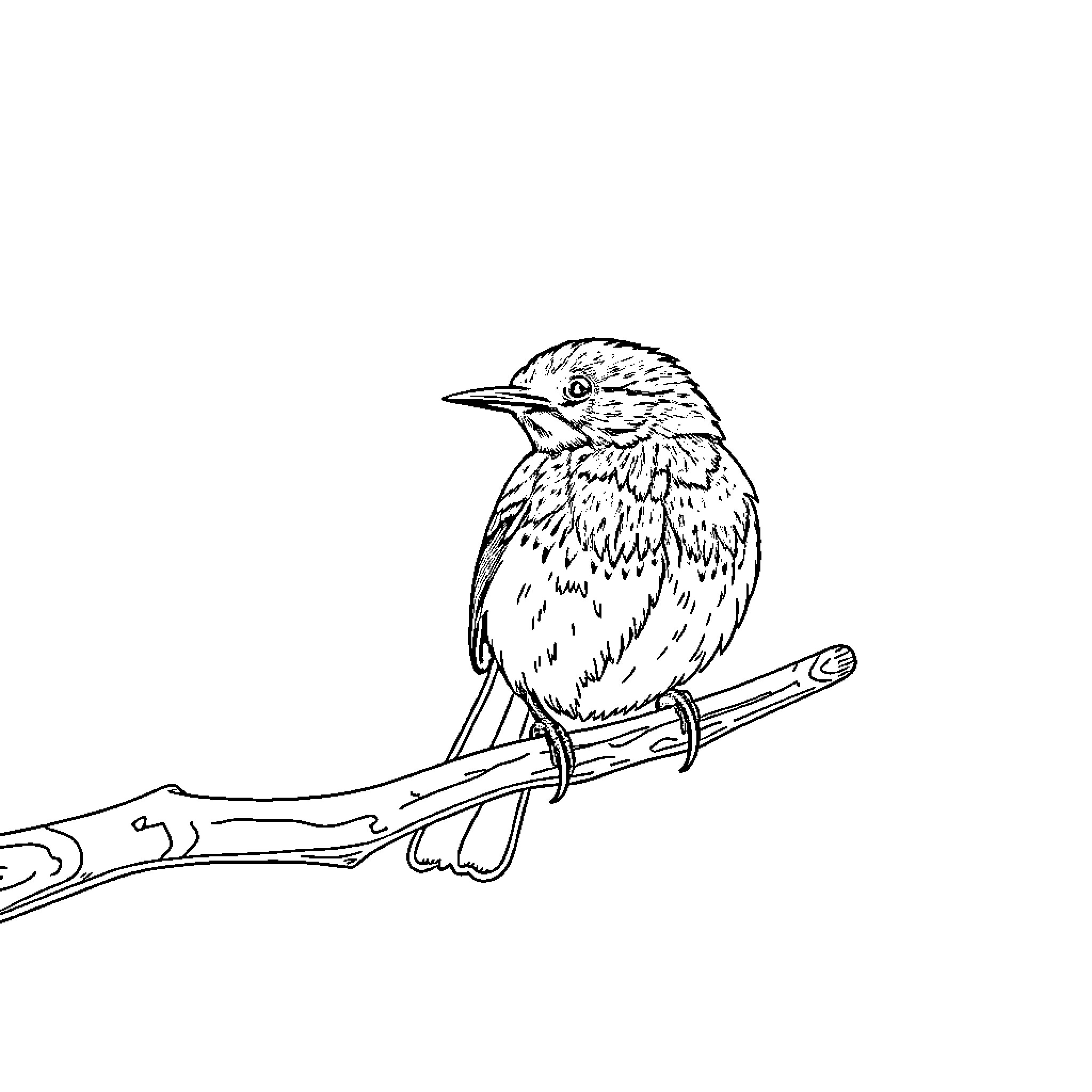 Fairywren perched on a twig Coloring Page (free black-and-white line drawing printable PDF for all, from beginners to advanced learners, including children, teens, adults, and seniors)