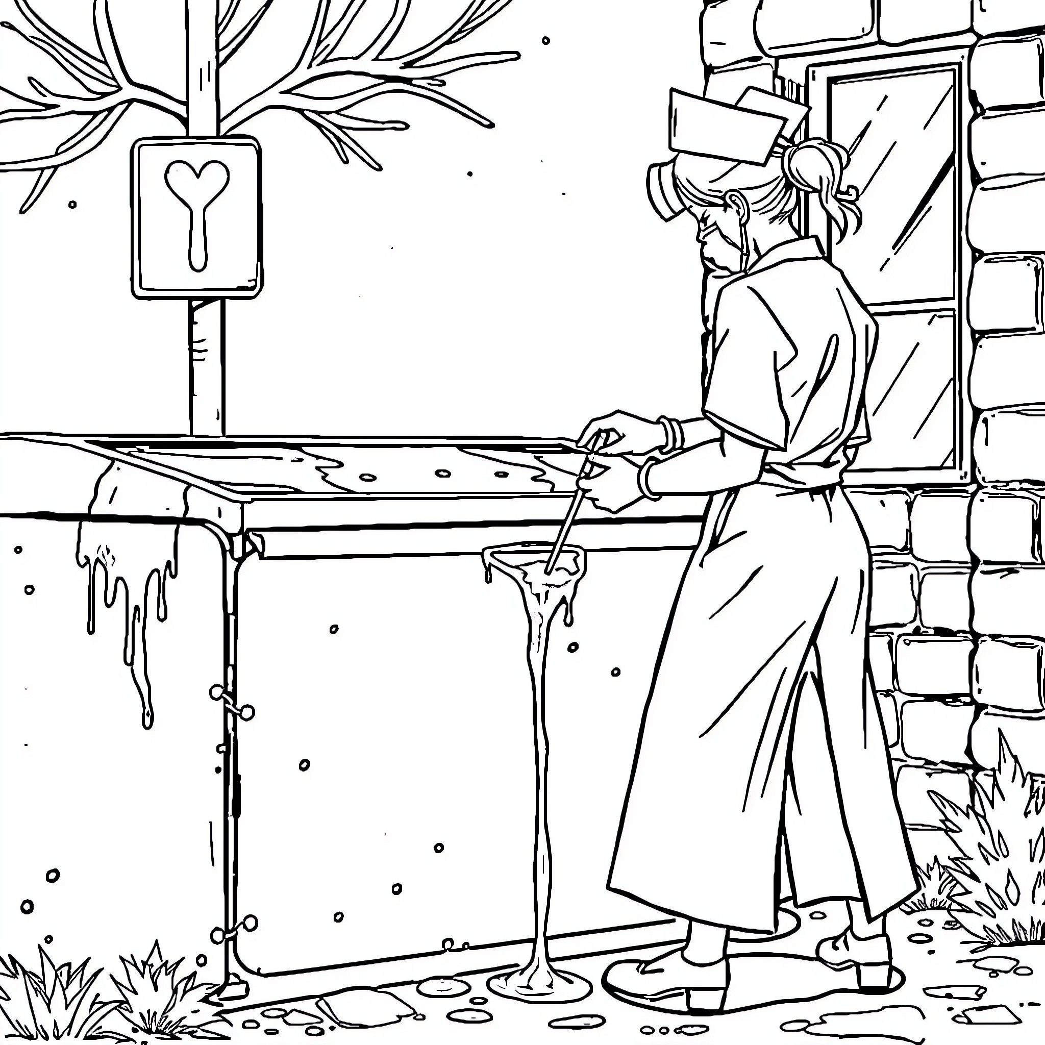 Nurse assisting patient in outdoor medical facility Coloring Page (free black-and-white line drawing printable PDF for all, from beginners to advanced learners, including children, teens, adults, and seniors)
