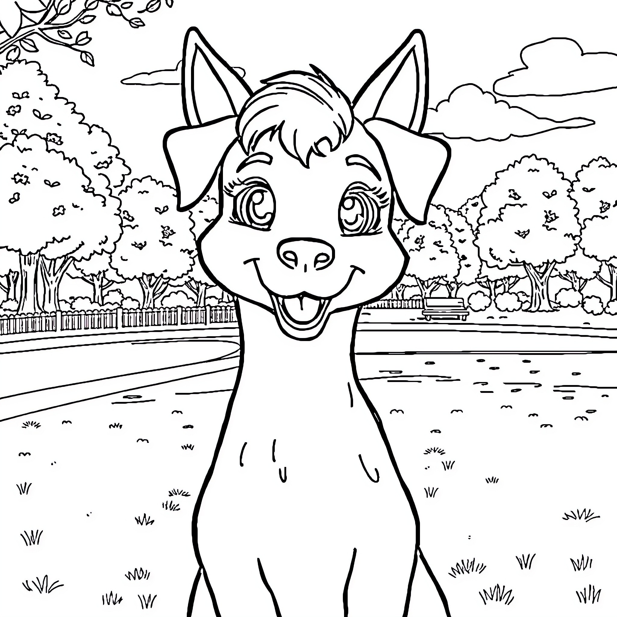 Dana's Delightful Outdoor Adventure Coloring Page (free black-and-white line drawing printable PDF for all, from beginners to advanced learners, including children, teens, adults, and seniors)