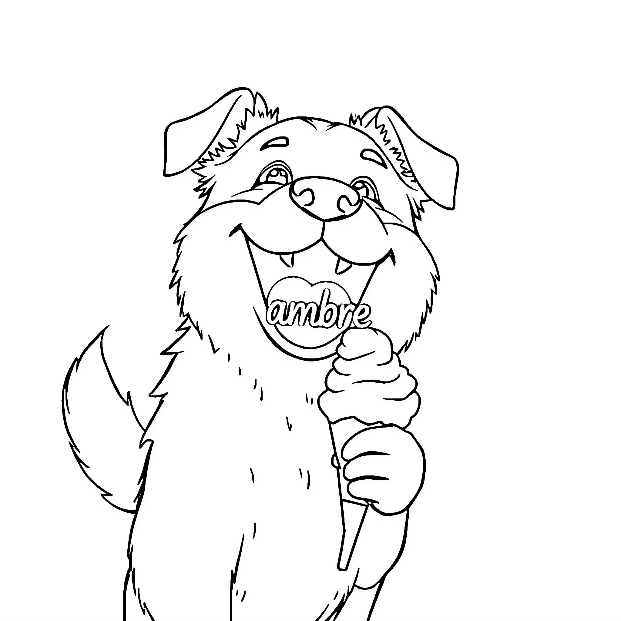 Chien enjoying an ice cream cone Coloring Page (free black-and-white line drawing printable PDF for all, from beginners to advanced learners, including children, teens, adults, and seniors)