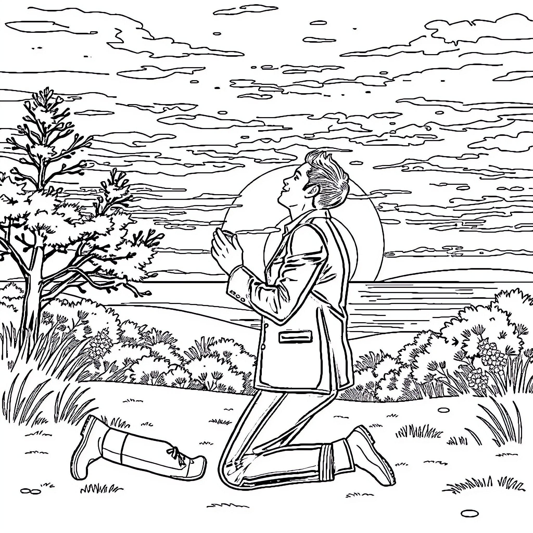 Carlos Sainz Jr reflects on nature's grandeur Coloring Page (free black-and-white line drawing printable PDF for all, from beginners to advanced learners, including children, teens, adults, and seniors)