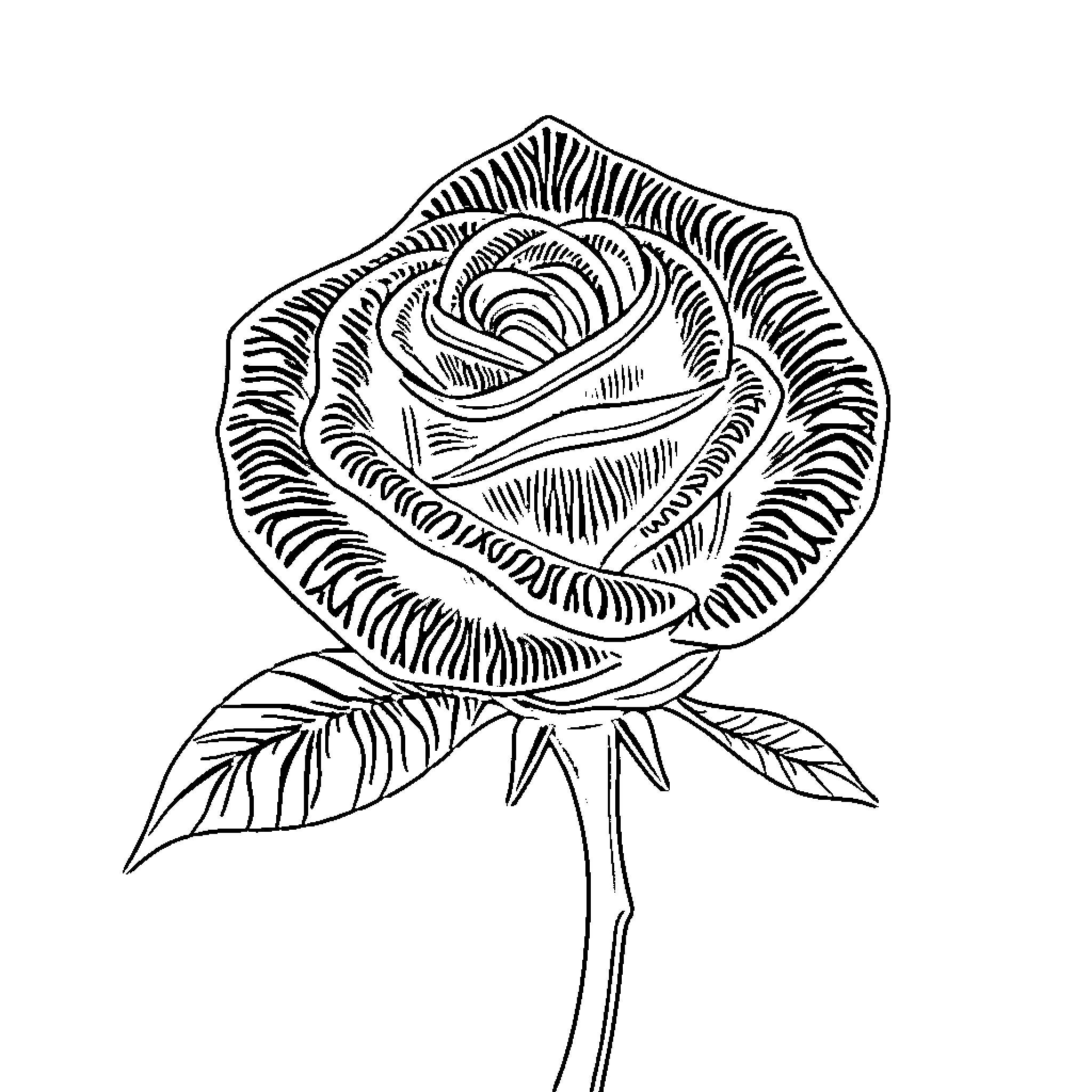 Rose blooming with intricate patterns Coloring Page (free black-and-white line drawing printable PDF for all, from beginners to advanced learners, including children, teens, adults, and seniors)