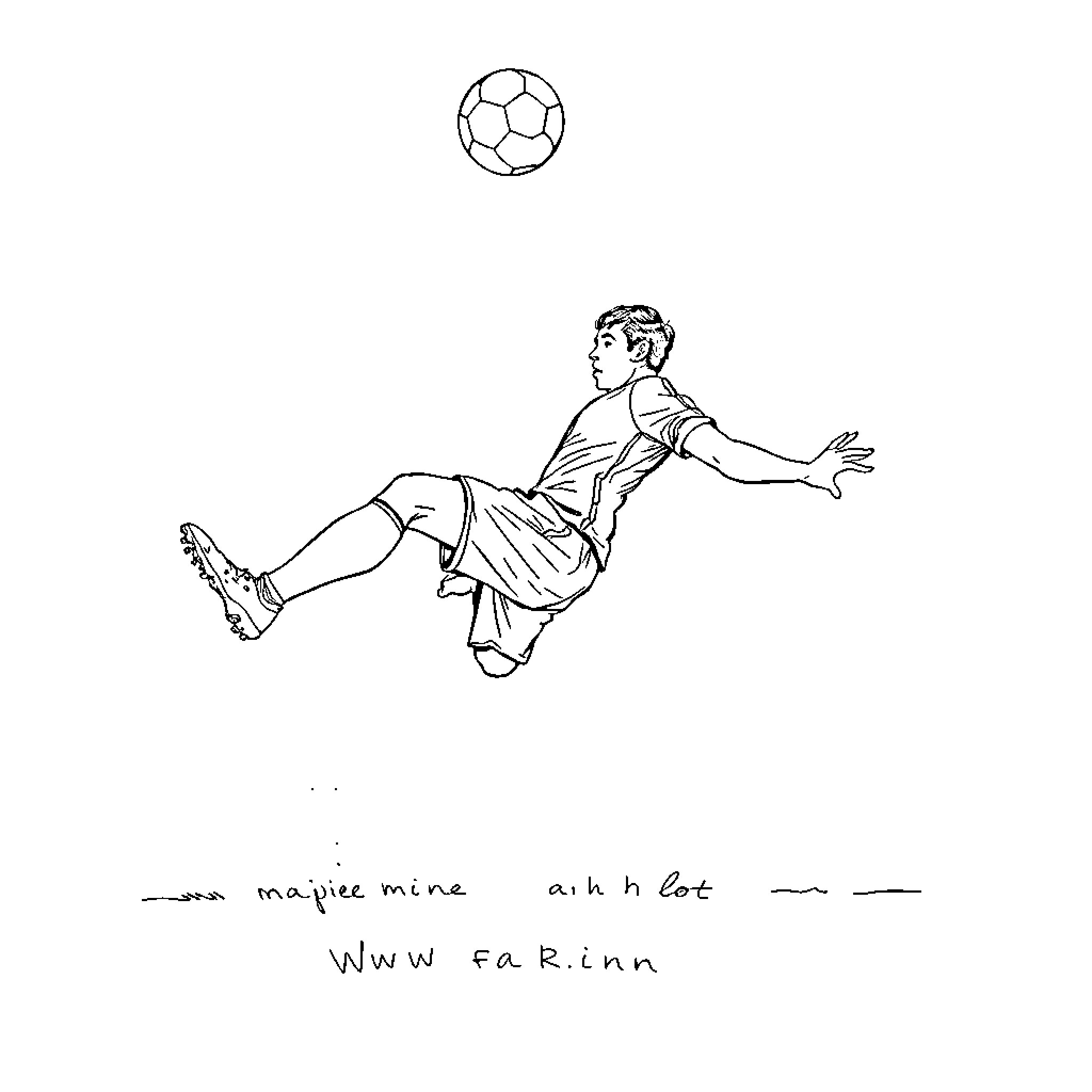 Footballeur leaping to kick the ball Coloring Page (free black-and-white line drawing printable PDF for all, from beginners to advanced learners, including children, teens, adults, and seniors)