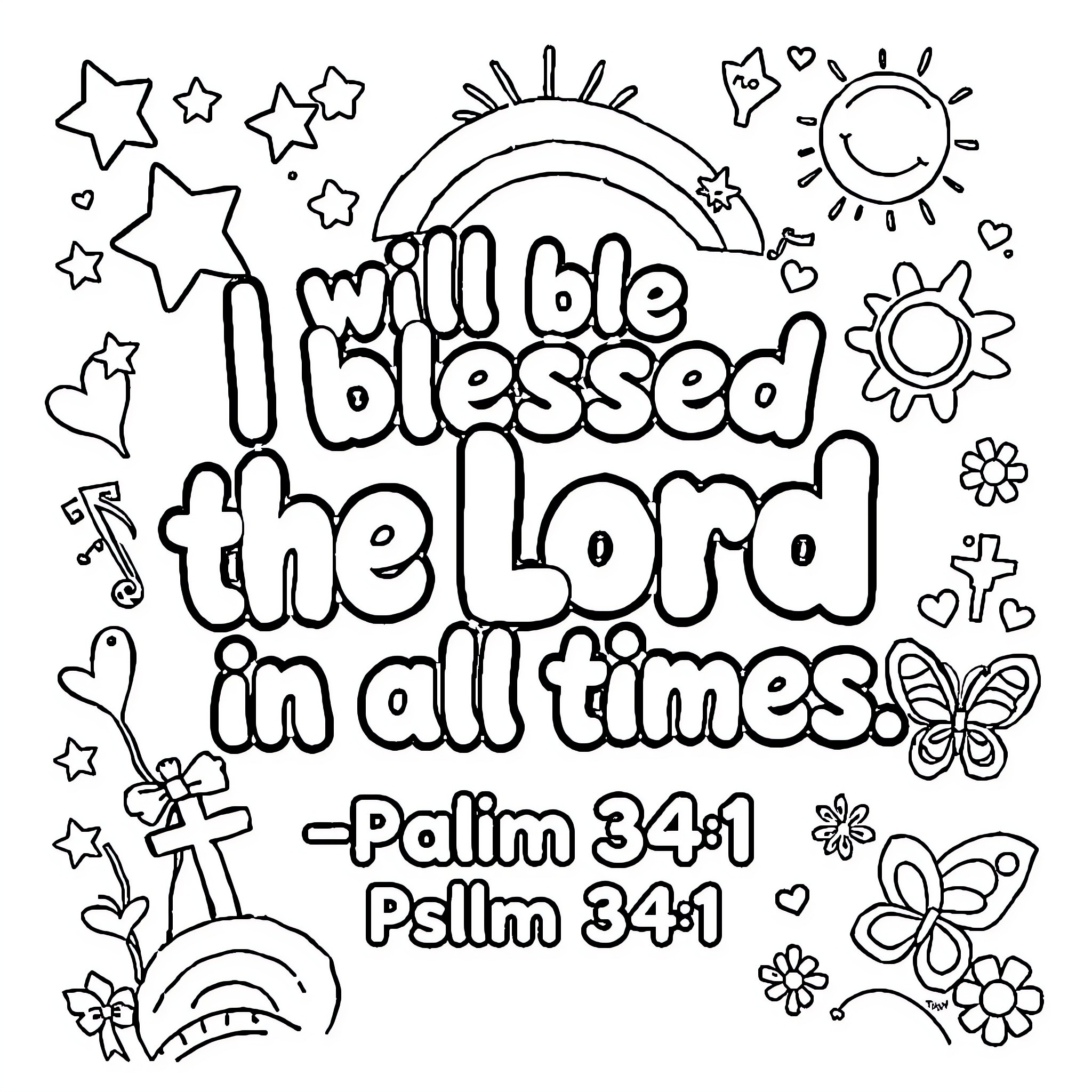 Bible Verse Depicting Religious Imagery and Inspiration Coloring Page (free black-and-white line drawing printable PDF for all, from beginners to advanced learners, including children, teens, adults, and seniors)