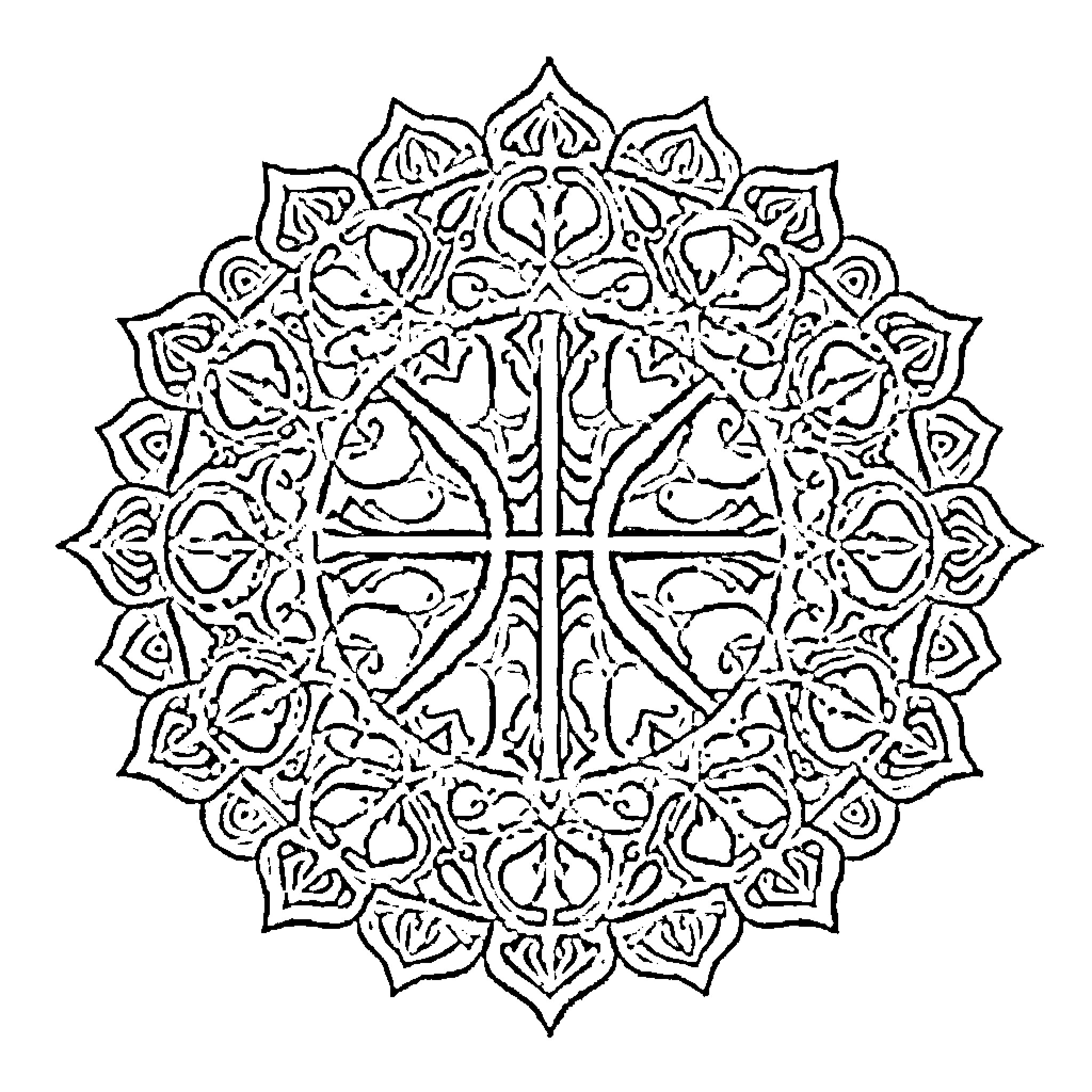 Basketball Mandala Design with Geometric Patterns Coloring Page (free black-and-white line drawing printable PDF for all, from beginners to advanced learners, including children, teens, adults, and seniors)
