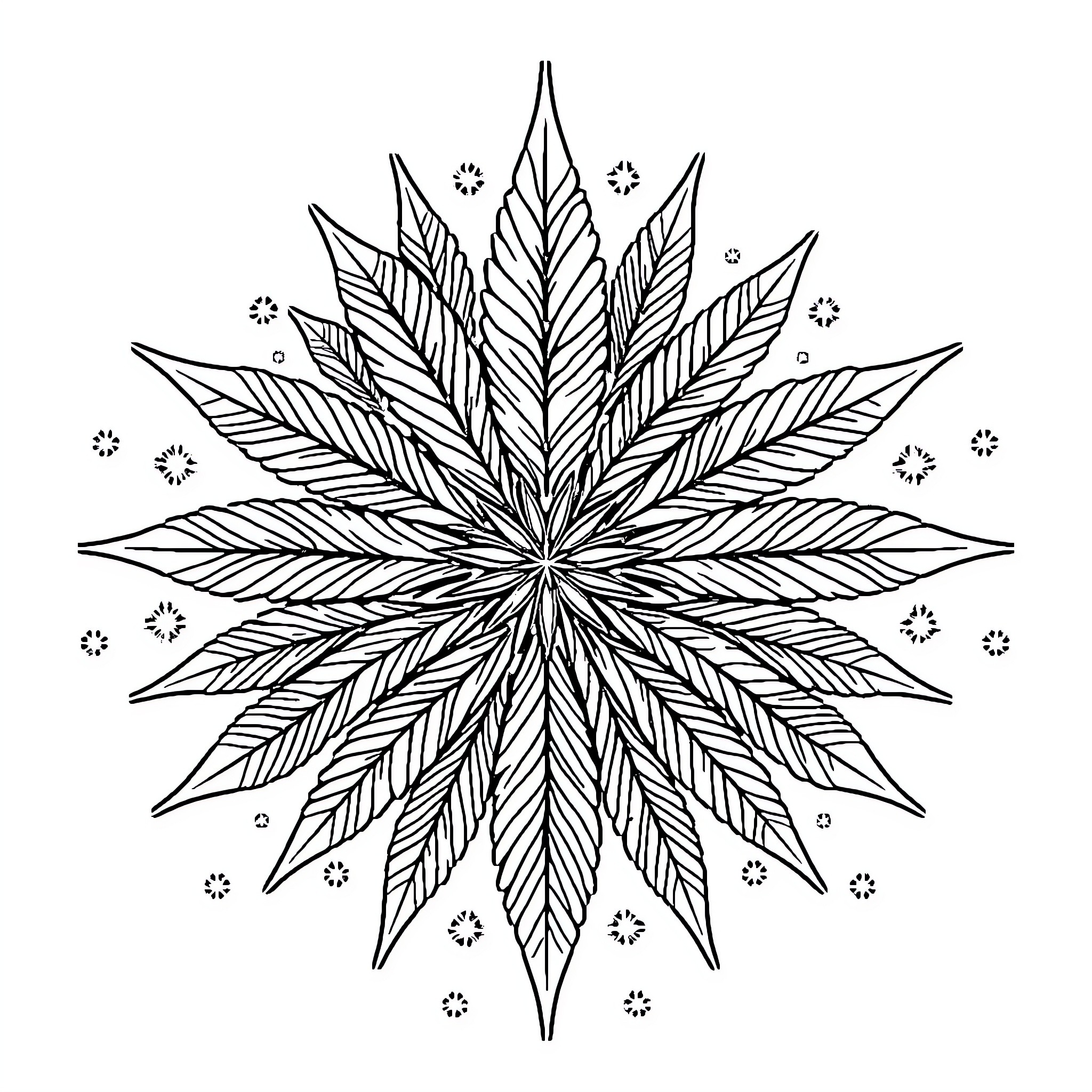 Mandala of geometric leaf patterns Coloring Page (free black-and-white line drawing printable PDF for all, from beginners to advanced learners, including children, teens, adults, and seniors)