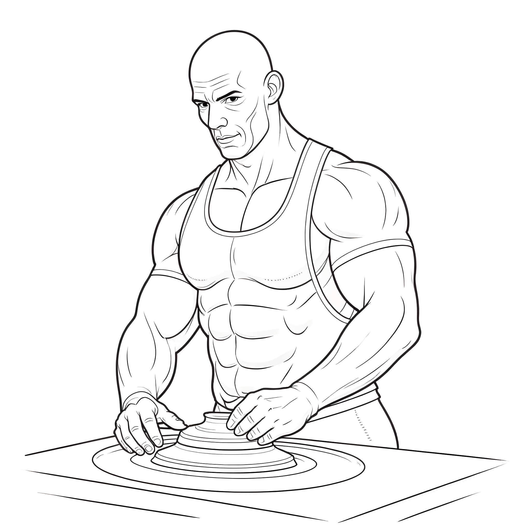 Steve Austin the Powerful Sculptor Coloring Page (free black-and-white line drawing printable PDF for all, from beginners to advanced learners, including children, teens, adults, and seniors)