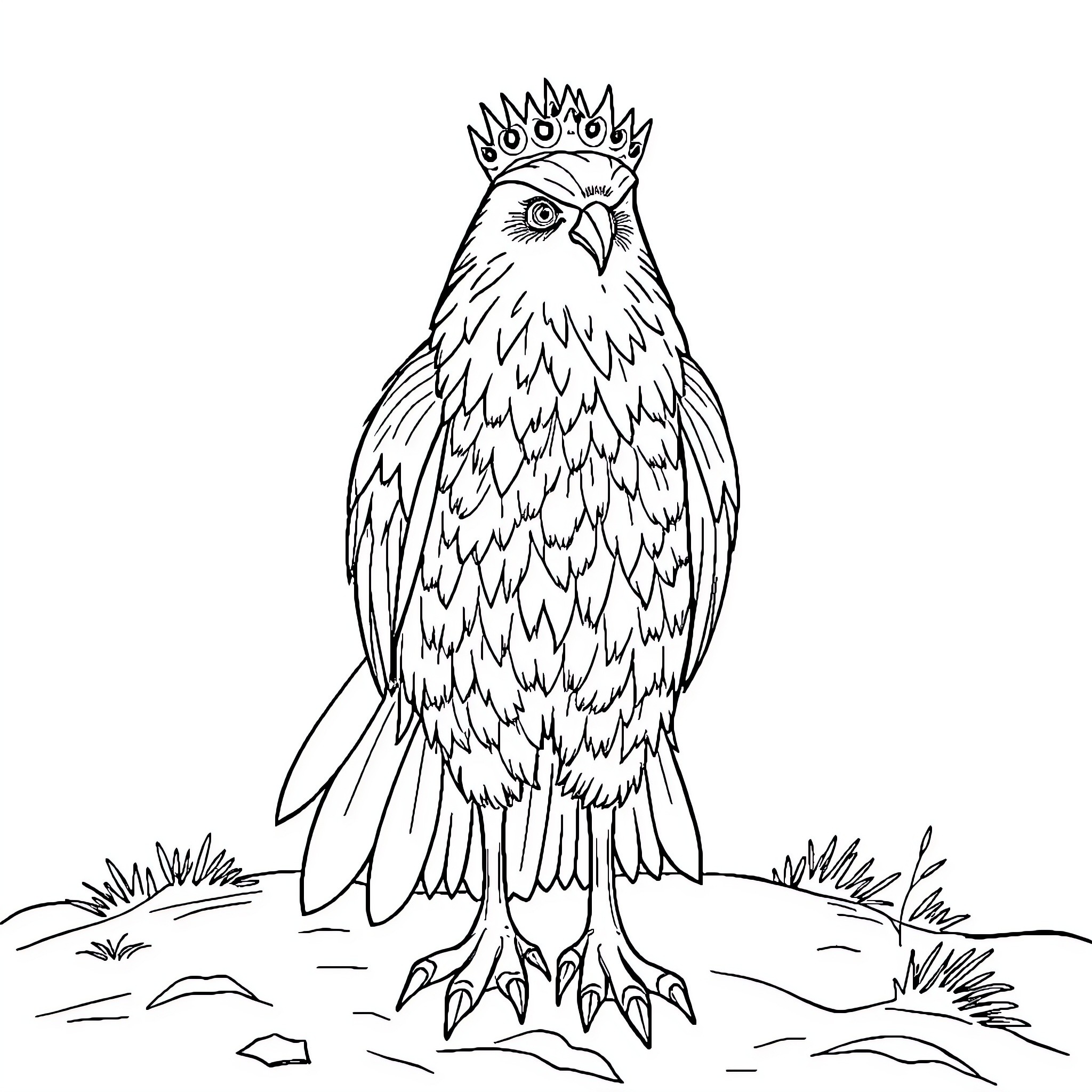 Dieu crowned regal bird in nature Coloring Page (free black-and-white line drawing printable PDF for all, from beginners to advanced learners, including children, teens, adults, and seniors)
