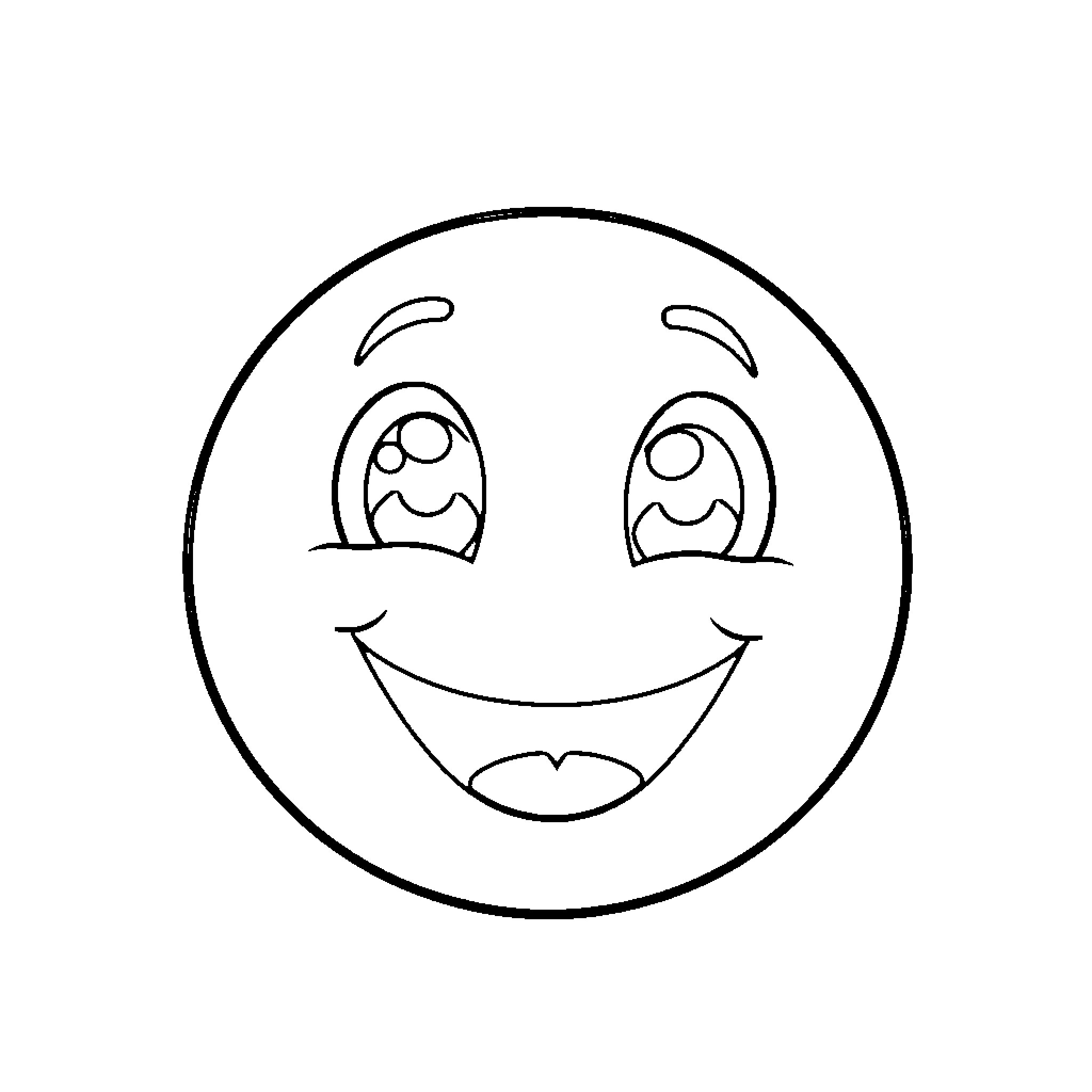Emoji with a happy expression Coloring Page (free black-and-white line drawing printable PDF for all, from beginners to advanced learners, including children, teens, adults, and seniors)
