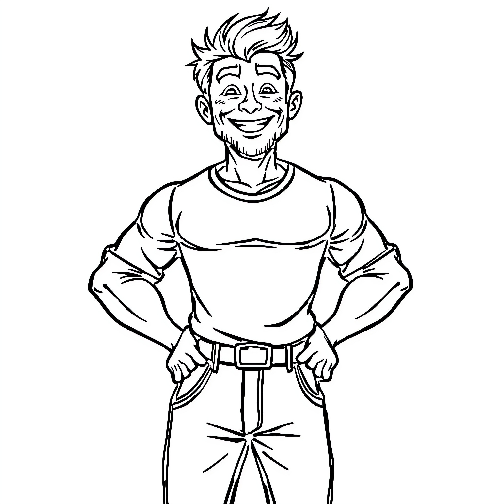 Liveman posing with confident and cheerful expression Coloring Page (free black-and-white line drawing printable PDF for all, from beginners to advanced learners, including children, teens, adults, and seniors)