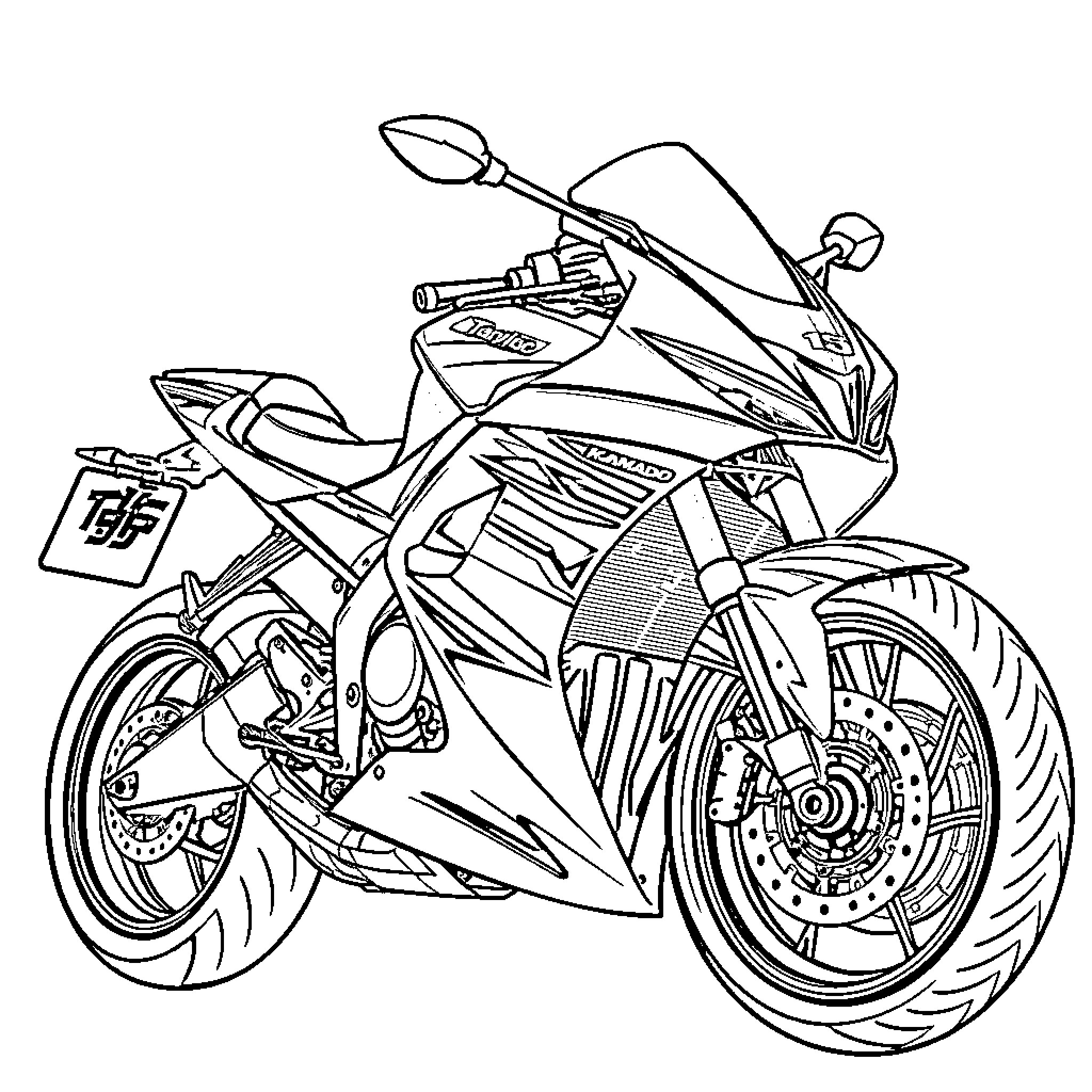 Motorcycle racing on the track Coloring Page (free black-and-white line drawing printable PDF for all, from beginners to advanced learners, including children, teens, adults, and seniors)