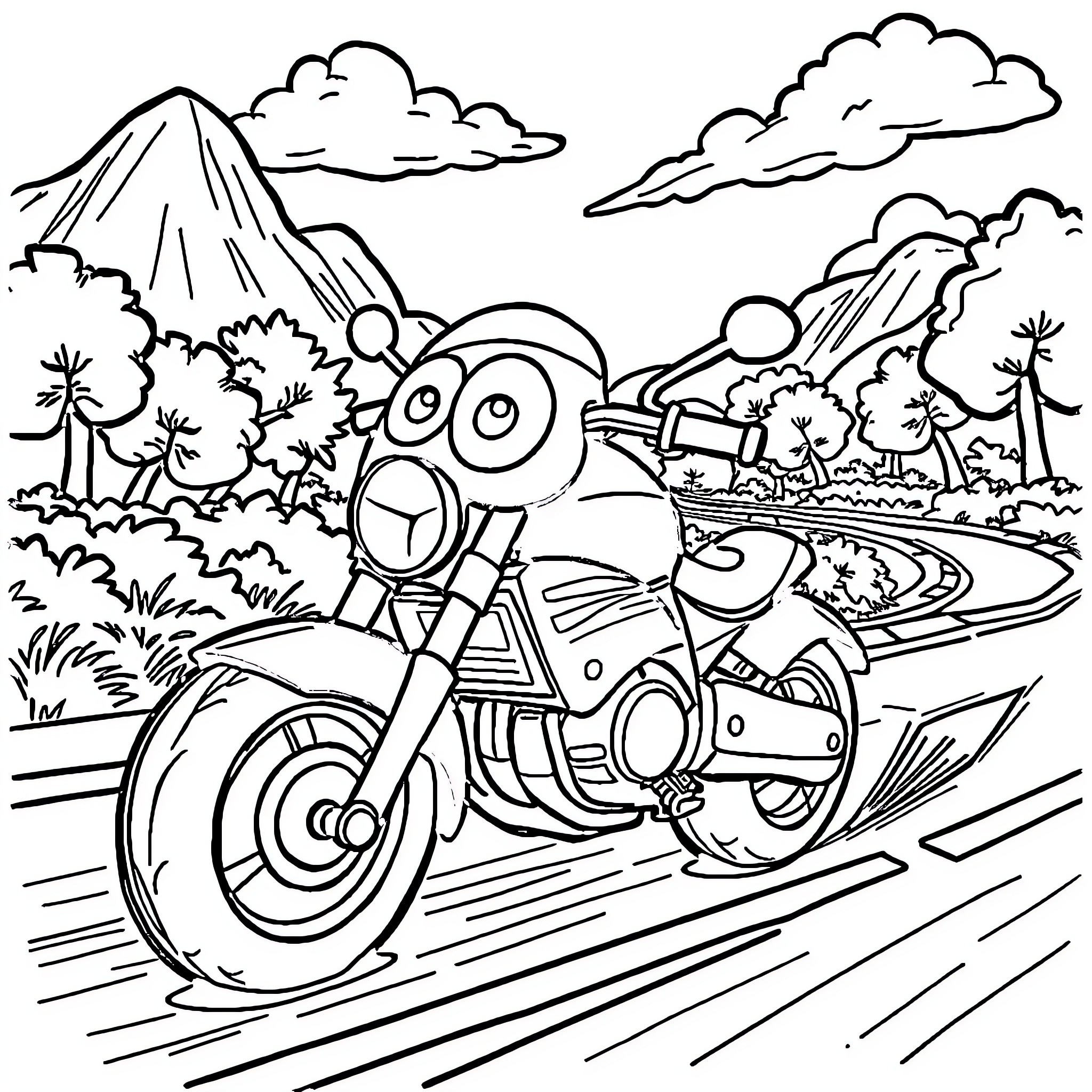 Ricky Zoom racing through the countryside Coloring Page (free black-and-white line drawing printable PDF for all, from beginners to advanced learners, including children, teens, adults, and seniors)