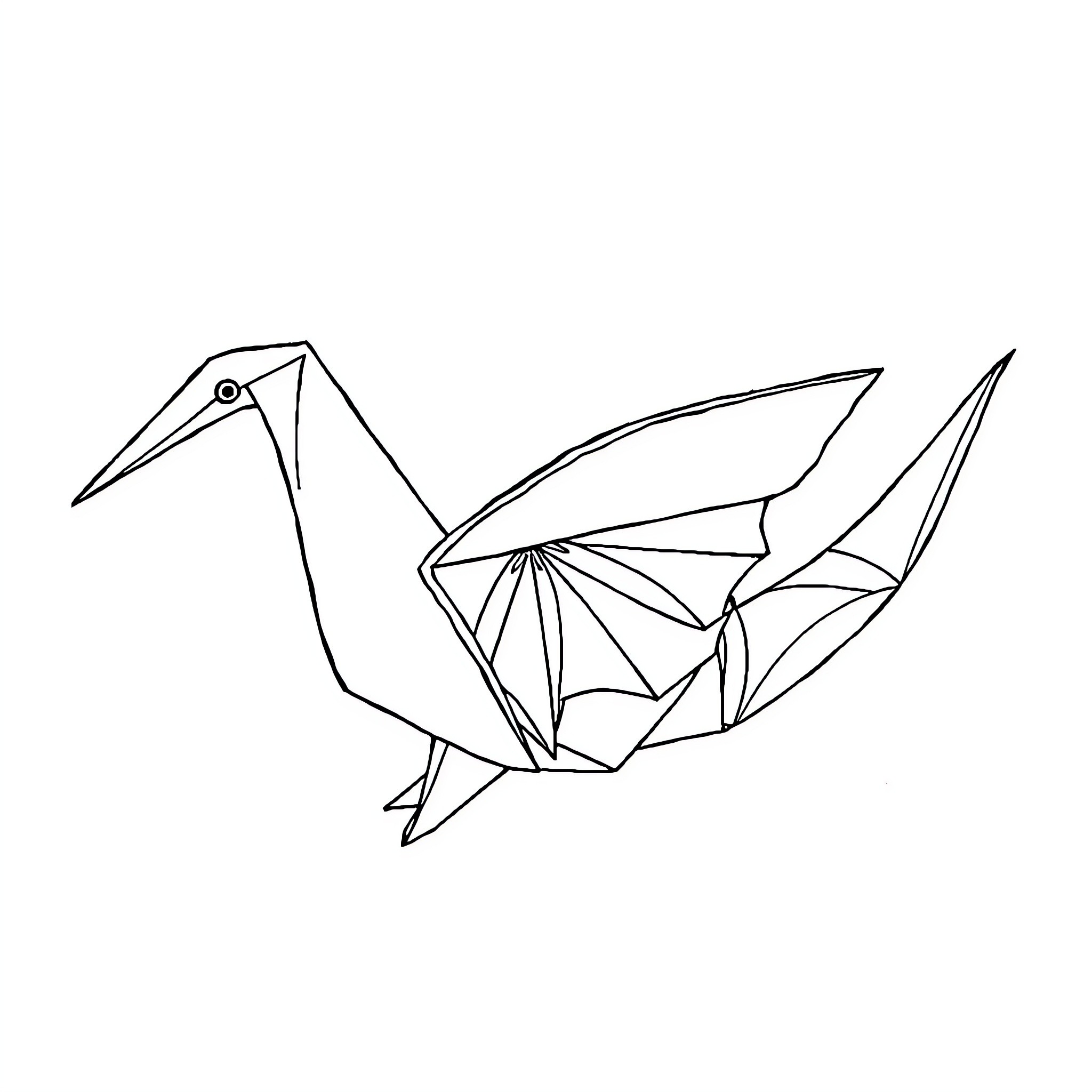Origami bird with intricate geometric design Coloring Page (free black-and-white line drawing printable PDF for all, from beginners to advanced learners, including children, teens, adults, and seniors)