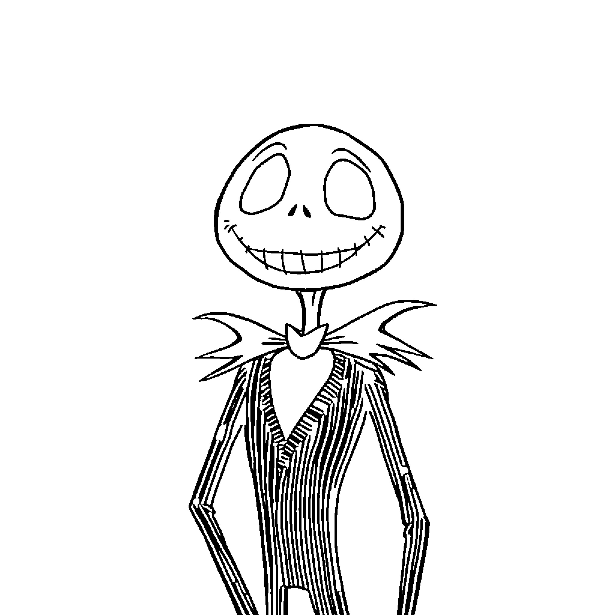 Jack Skellington's Iconic Silhouette Coloring Page (free black-and-white line drawing printable PDF for all, from beginners to advanced learners, including children, teens, adults, and seniors)