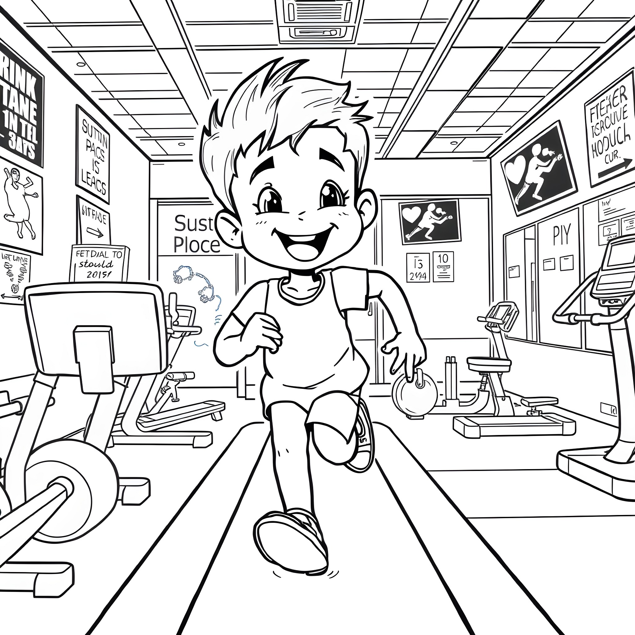 Boy enjoying activities at the recreation center Coloring Page (free black-and-white line drawing printable PDF for all, from beginners to advanced learners, including children, teens, adults, and seniors)