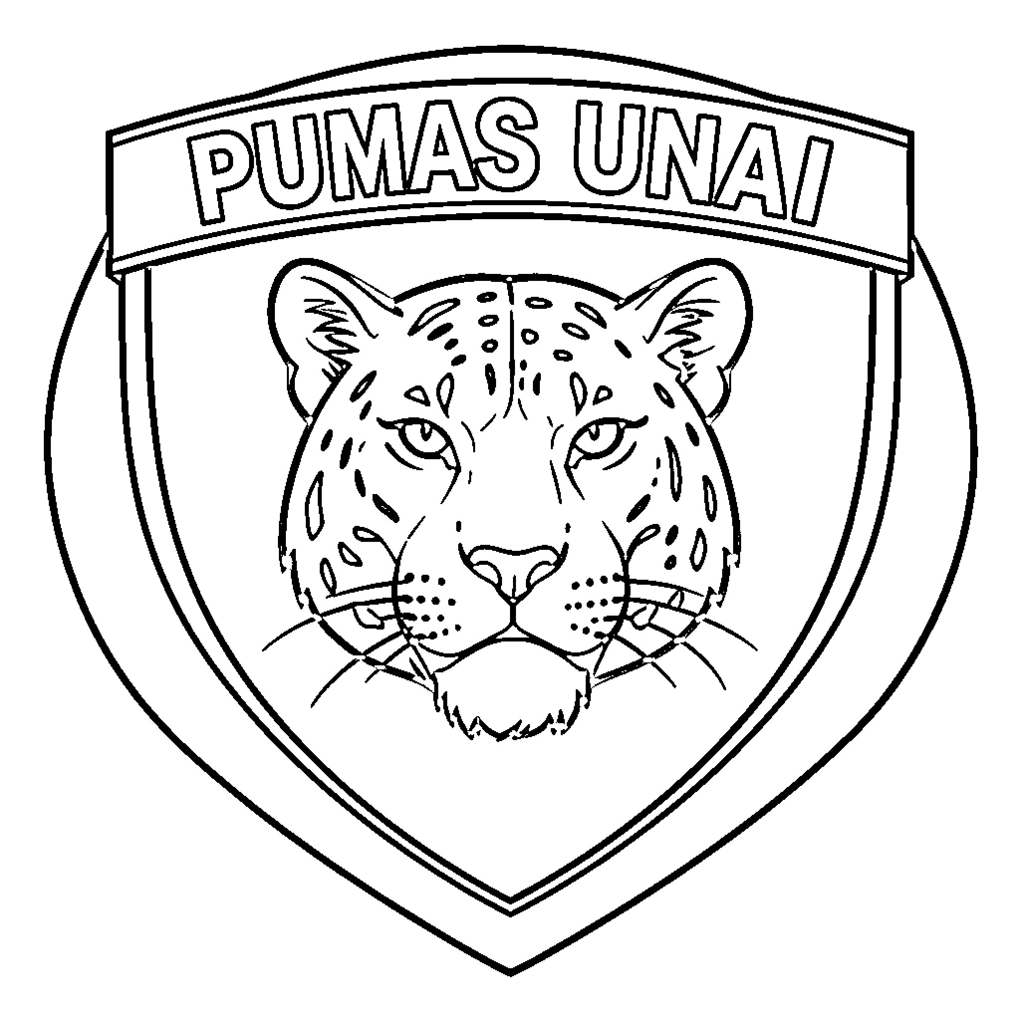 Pumas UNAI logo with tiger head Coloring Page (free black-and-white line drawing printable PDF for all, from beginners to advanced learners, including children, teens, adults, and seniors)