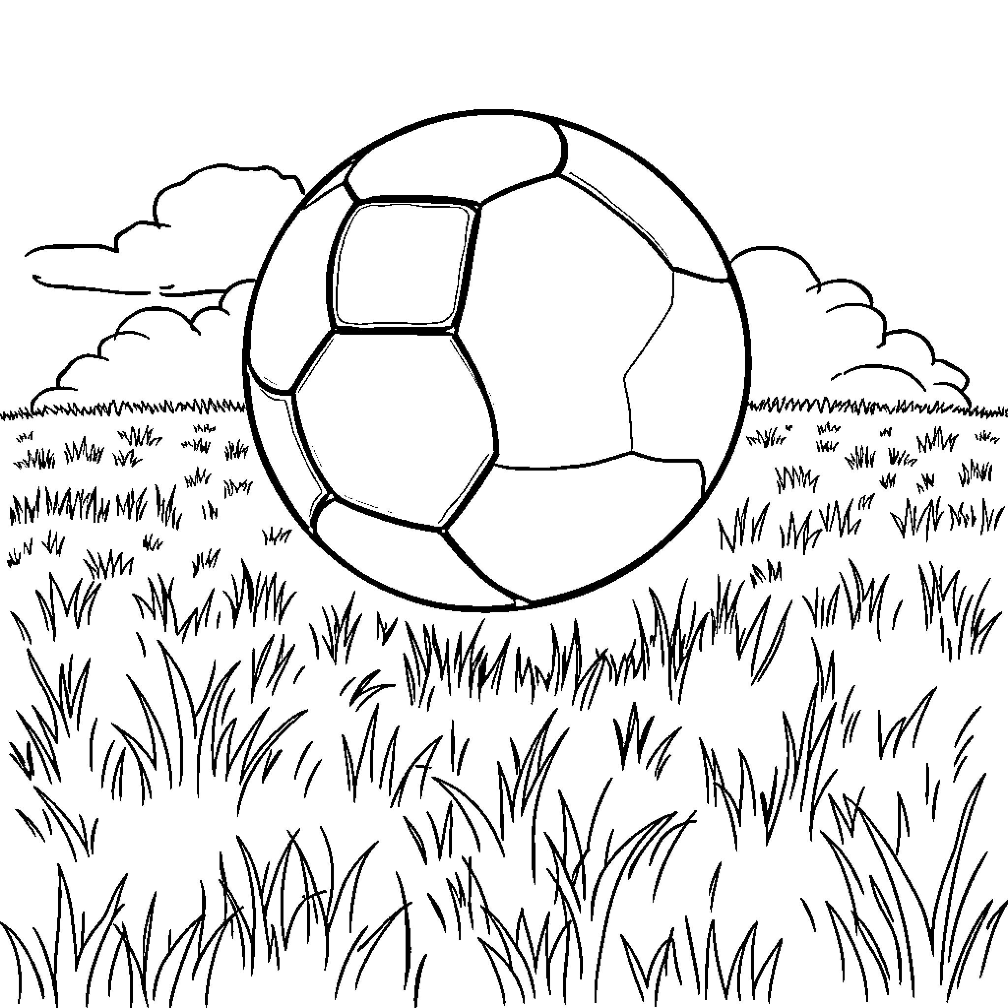 Football players kicking a ball on the field Coloring Page (free black-and-white line drawing printable PDF for all, from beginners to advanced learners, including children, teens, adults, and seniors)