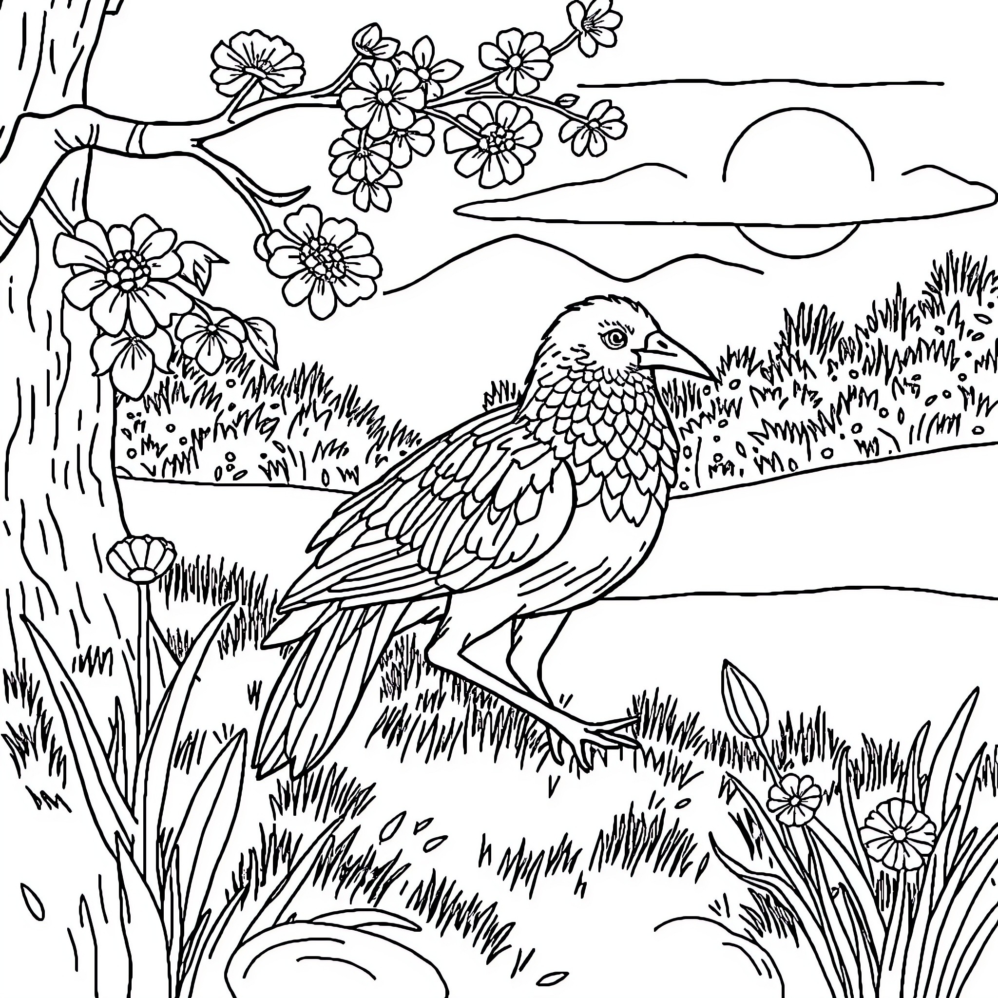 Dachshund enjoying a peaceful day in nature Coloring Page (free black-and-white line drawing printable PDF for all, from beginners to advanced learners, including children, teens, adults, and seniors)