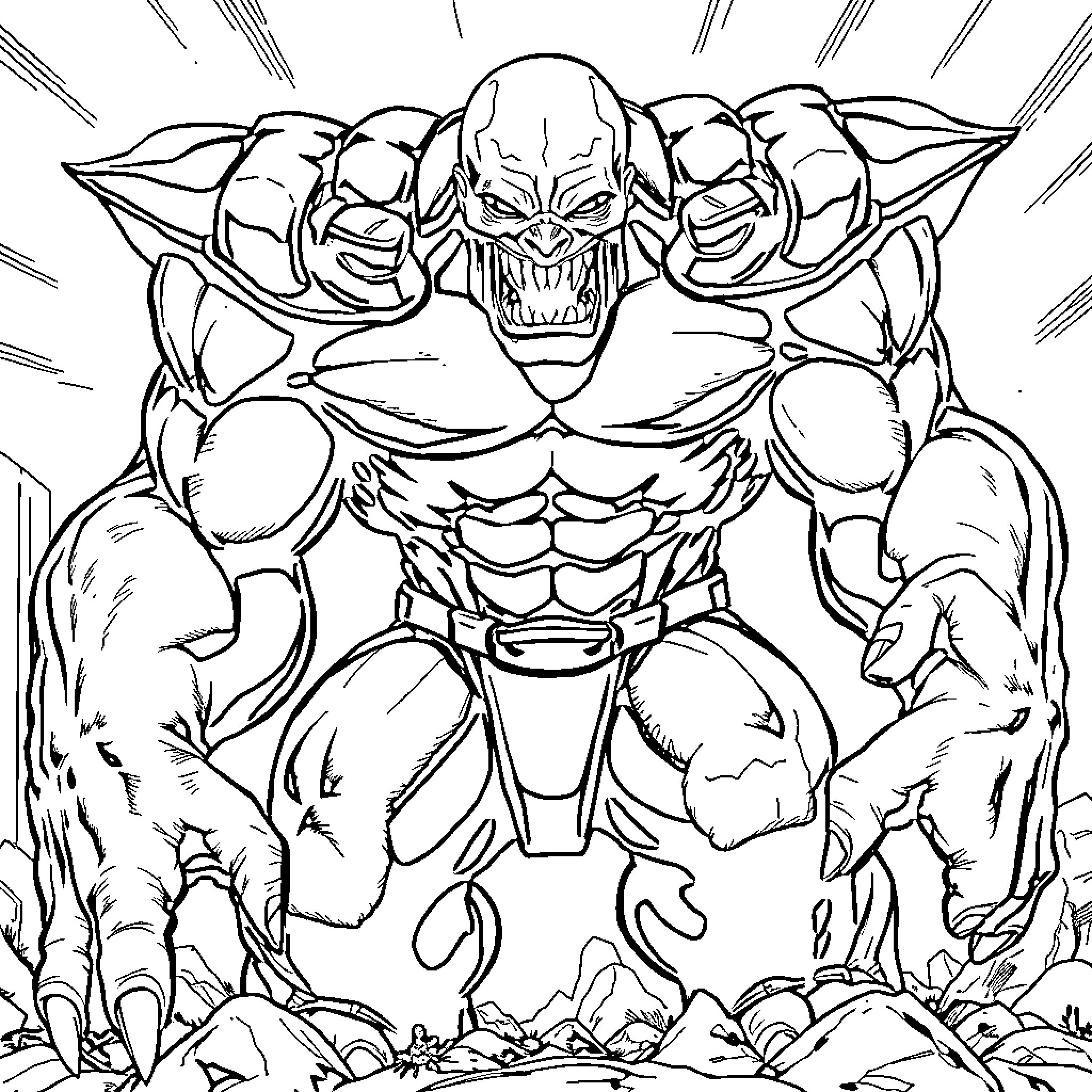 Abomination of Fearsome Strength and Menace Coloring Page (free black-and-white line drawing printable PDF for all, from beginners to advanced learners, including children, teens, adults, and seniors)