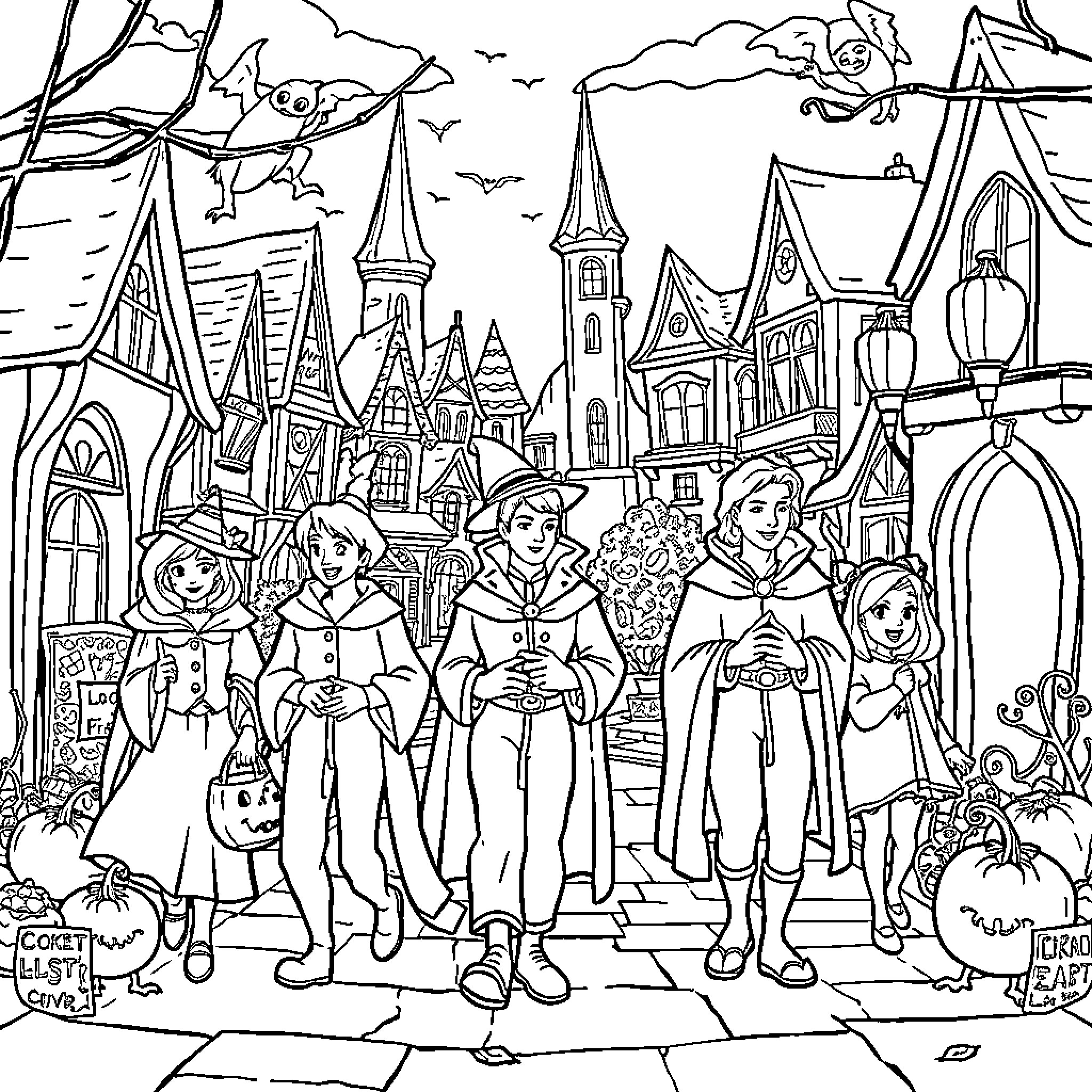 Disney Prince Leads Fairy Tale Characters in a Enchanting Procession Coloring Page (free black-and-white line drawing printable PDF for all, from beginners to advanced learners, including children, teens, adults, and seniors)