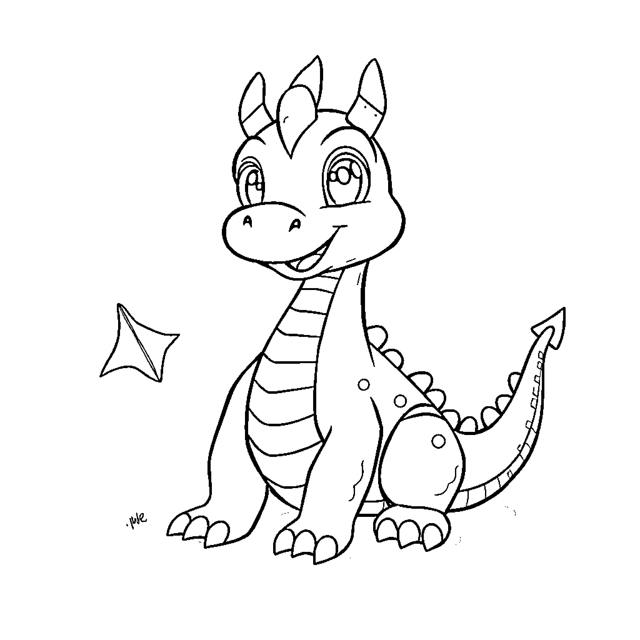 Desdentado the friendly dragon Coloring Page (free black-and-white line drawing printable PDF for all, from beginners to advanced learners, including children, teens, adults, and seniors)