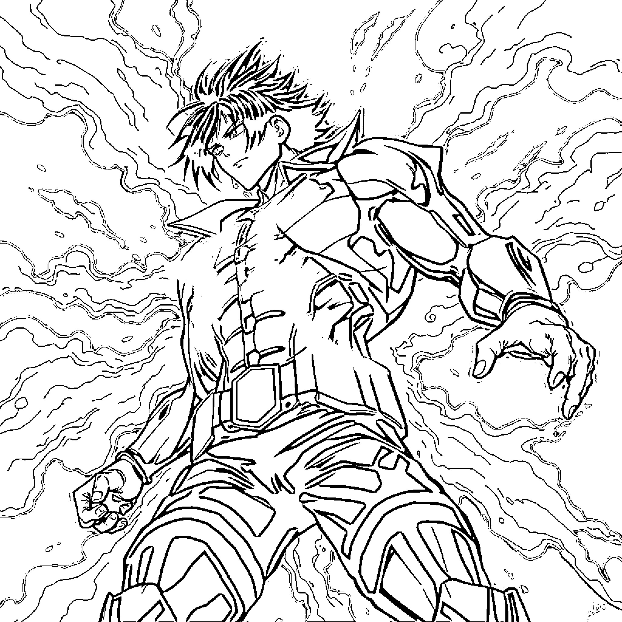 Eren Yager's Intense Transformation Coloring Page (free black-and-white line drawing printable PDF for all, from beginners to advanced learners, including children, teens, adults, and seniors)