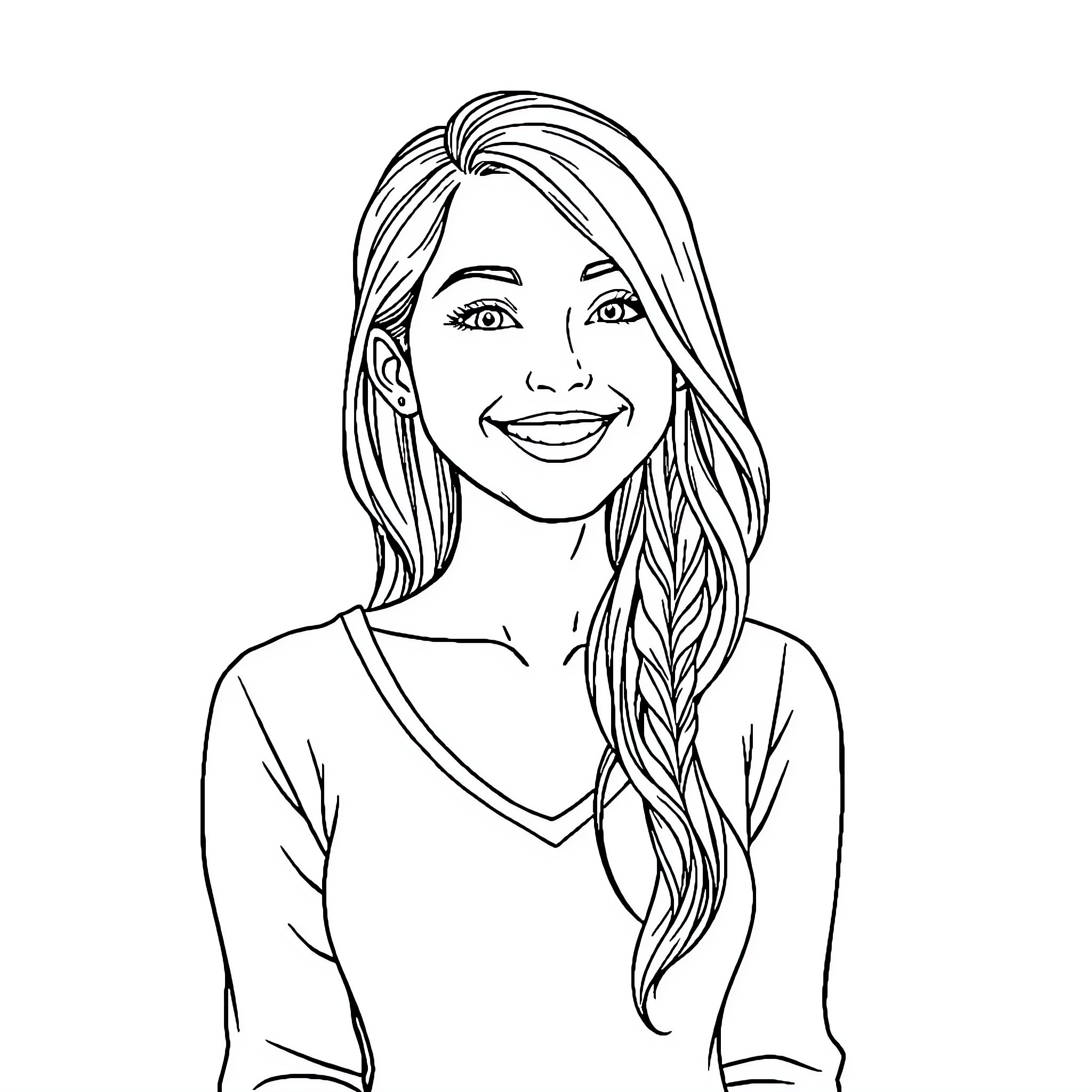 Queen with Warm Smile and Flowing Hair Coloring Page (free black-and-white line drawing printable PDF for all, from beginners to advanced learners, including children, teens, adults, and seniors)