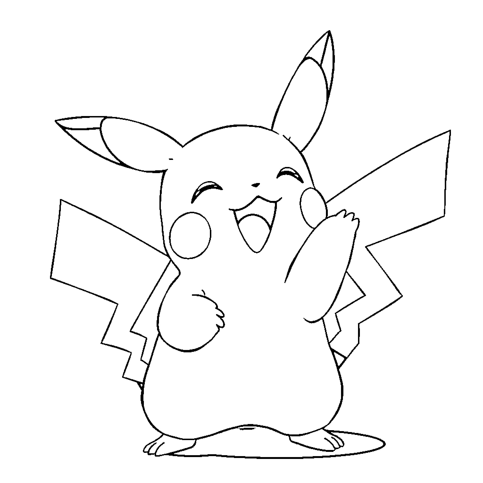 Pikachu waving and making a funny face Coloring Page (free black-and-white line drawing printable PDF for all, from beginners to advanced learners, including children, teens, adults, and seniors)