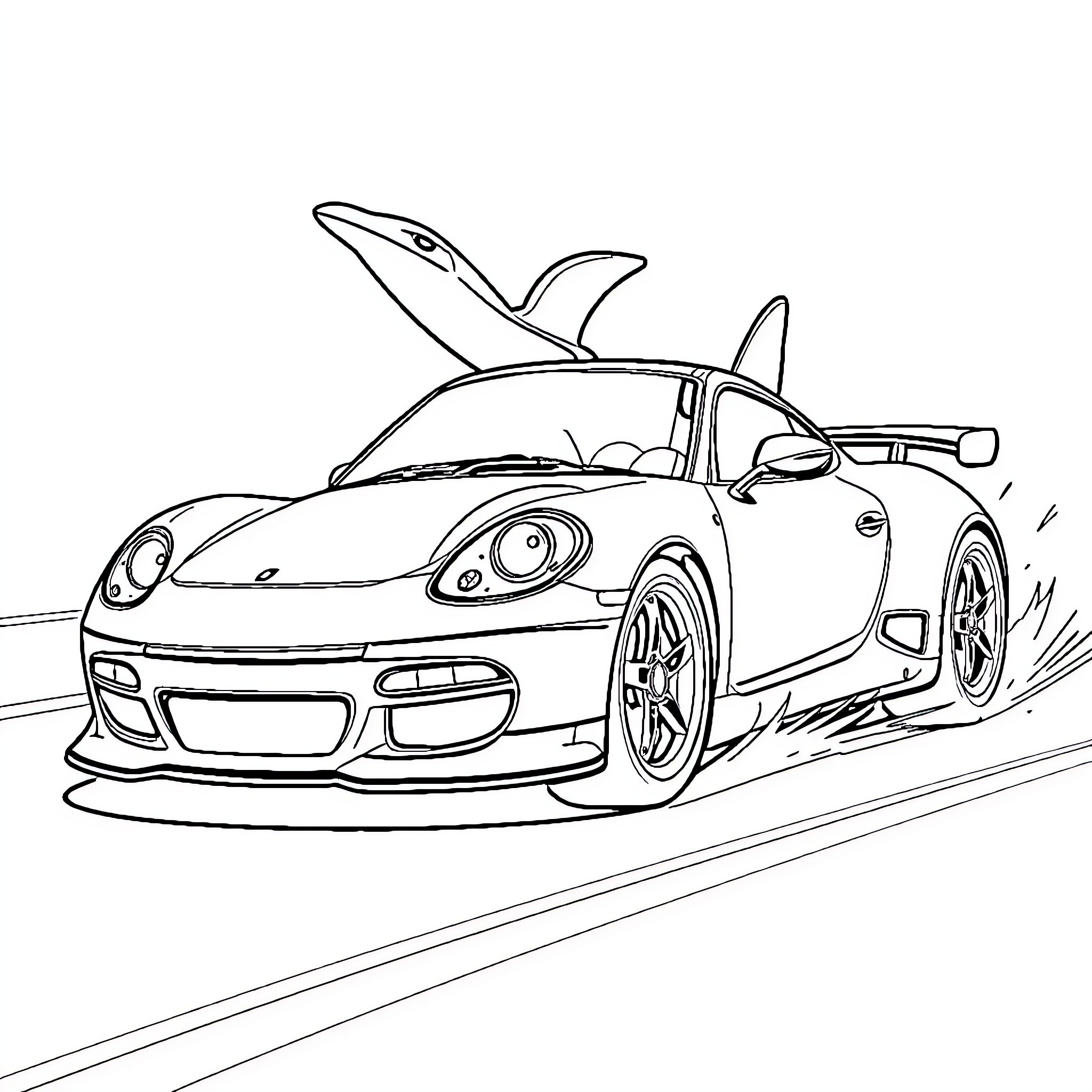 Voiture with stylish sports car features Coloring Page (free black-and-white line drawing printable PDF for all, from beginners to advanced learners, including children, teens, adults, and seniors)