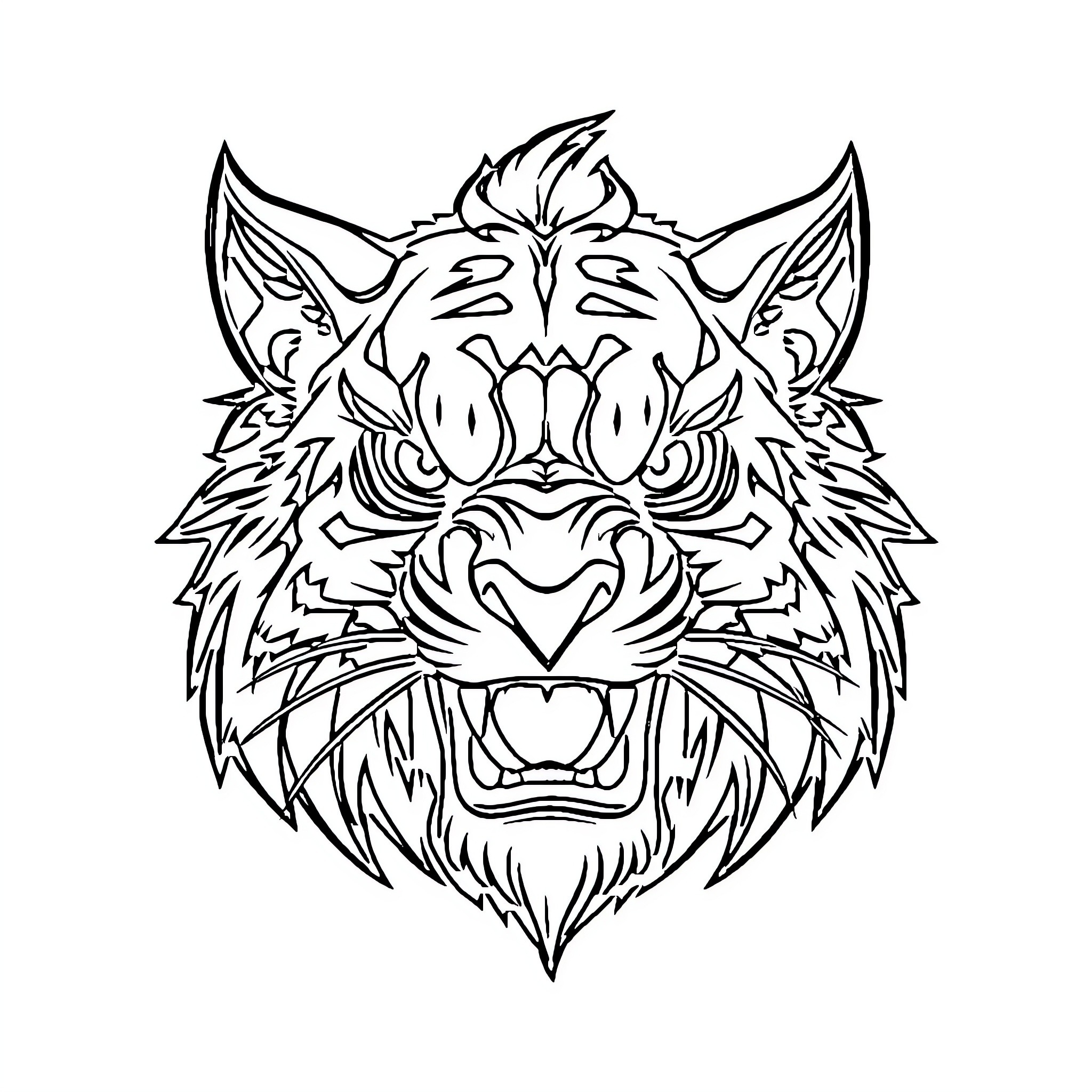 Jumper's fierce and furious tiger face Coloring Page (free black-and-white line drawing printable PDF for all, from beginners to advanced learners, including children, teens, adults, and seniors)