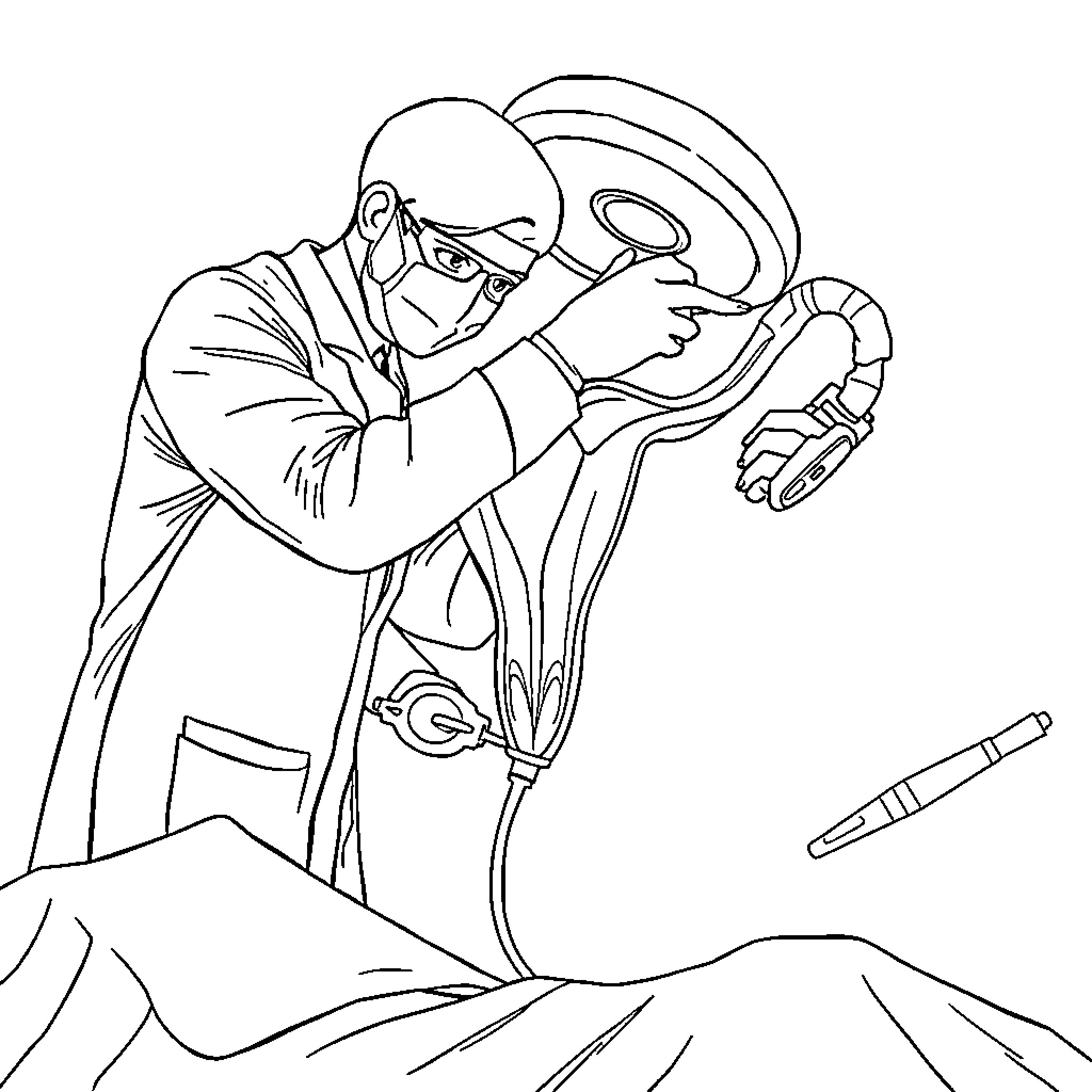 Hysterectomy Procedure Performed by Medical Professional Coloring Page (free black-and-white line drawing printable PDF for all, from beginners to advanced learners, including children, teens, adults, and seniors)