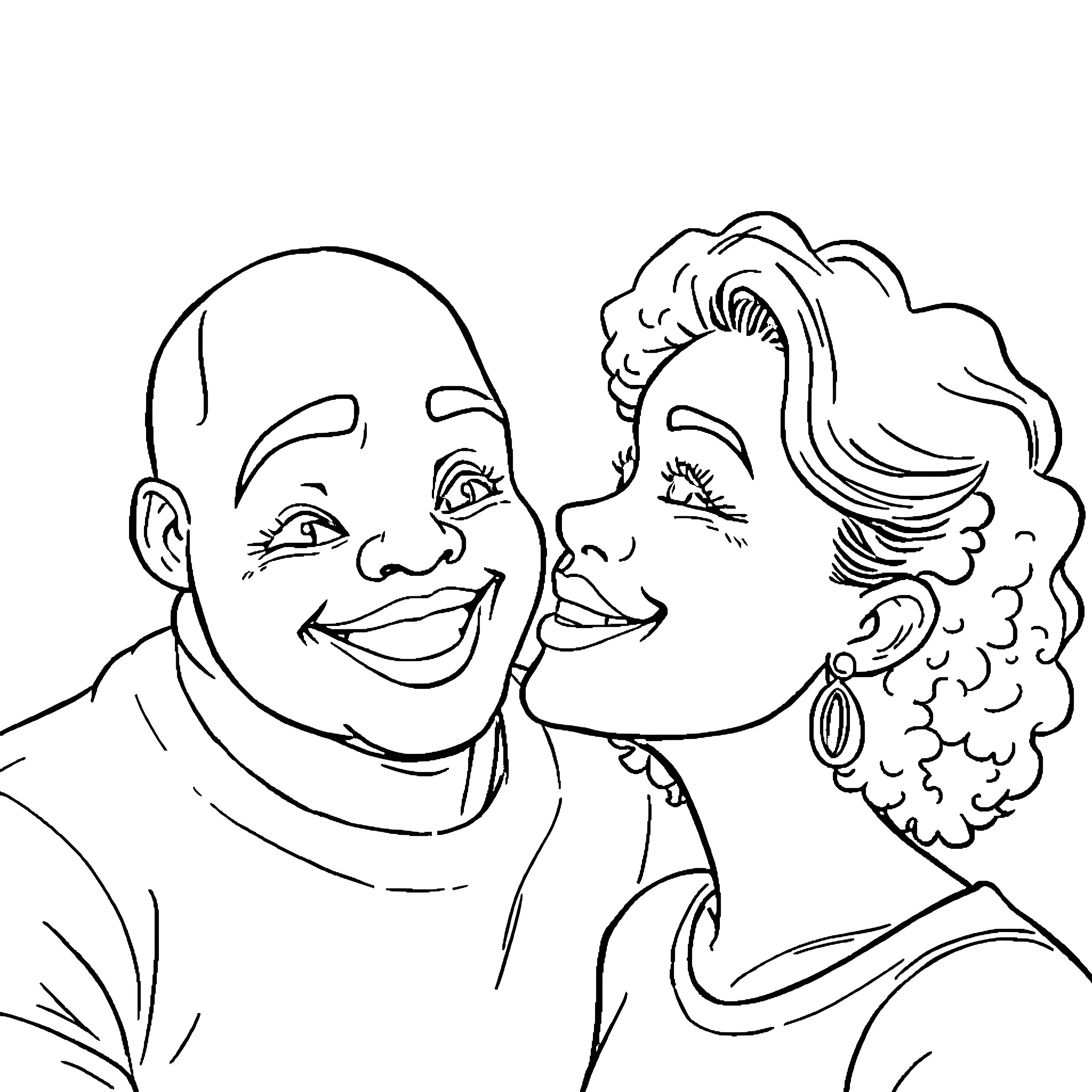 Girl and Man Sharing a Moment Coloring Page (free black-and-white line drawing printable PDF for all, from beginners to advanced learners, including children, teens, adults, and seniors)