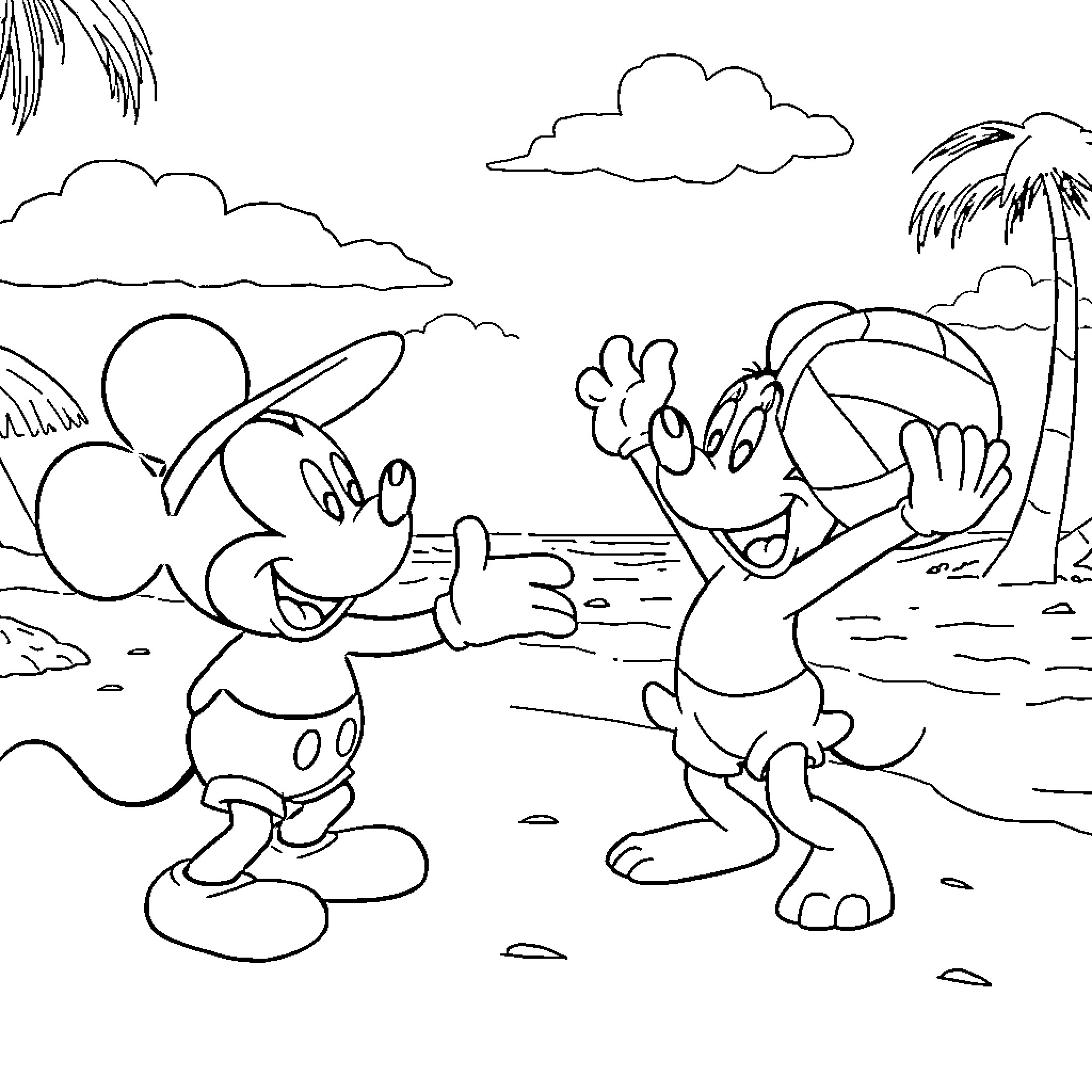 Bluey and friends enjoying a day at the beach Coloring Page (free black-and-white line drawing printable PDF for all, from beginners to advanced learners, including children, teens, adults, and seniors)