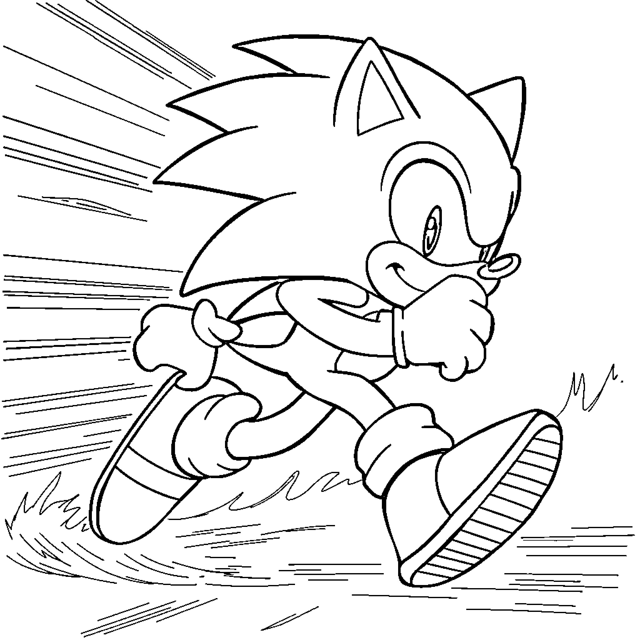 Sonic running with speed and determination Coloring Page (free black-and-white line drawing printable PDF for all, from beginners to advanced learners, including children, teens, adults, and seniors)