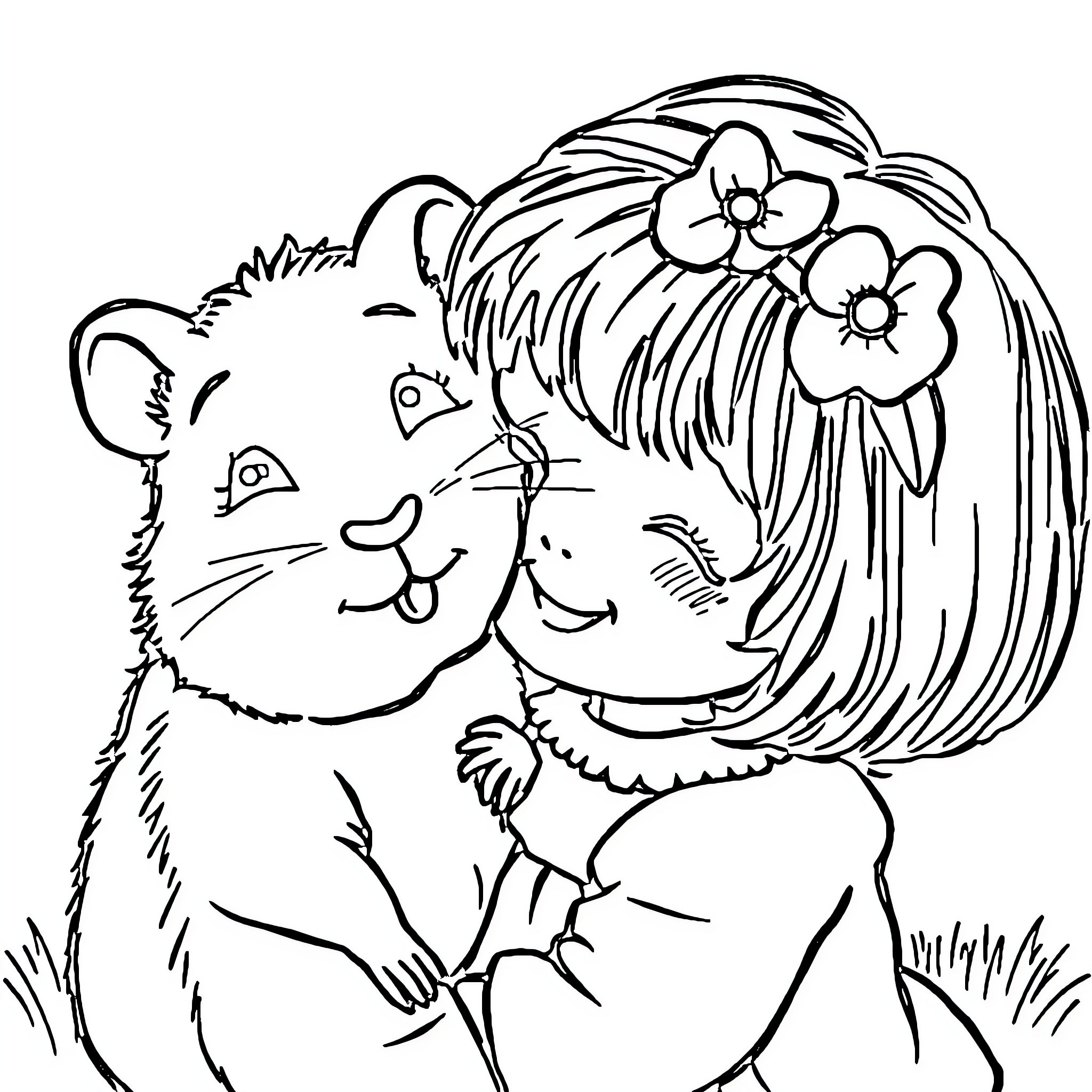 Hamster wearing floral headpiece in nature Coloring Page (free black-and-white line drawing printable PDF for all, from beginners to advanced learners, including children, teens, adults, and seniors)