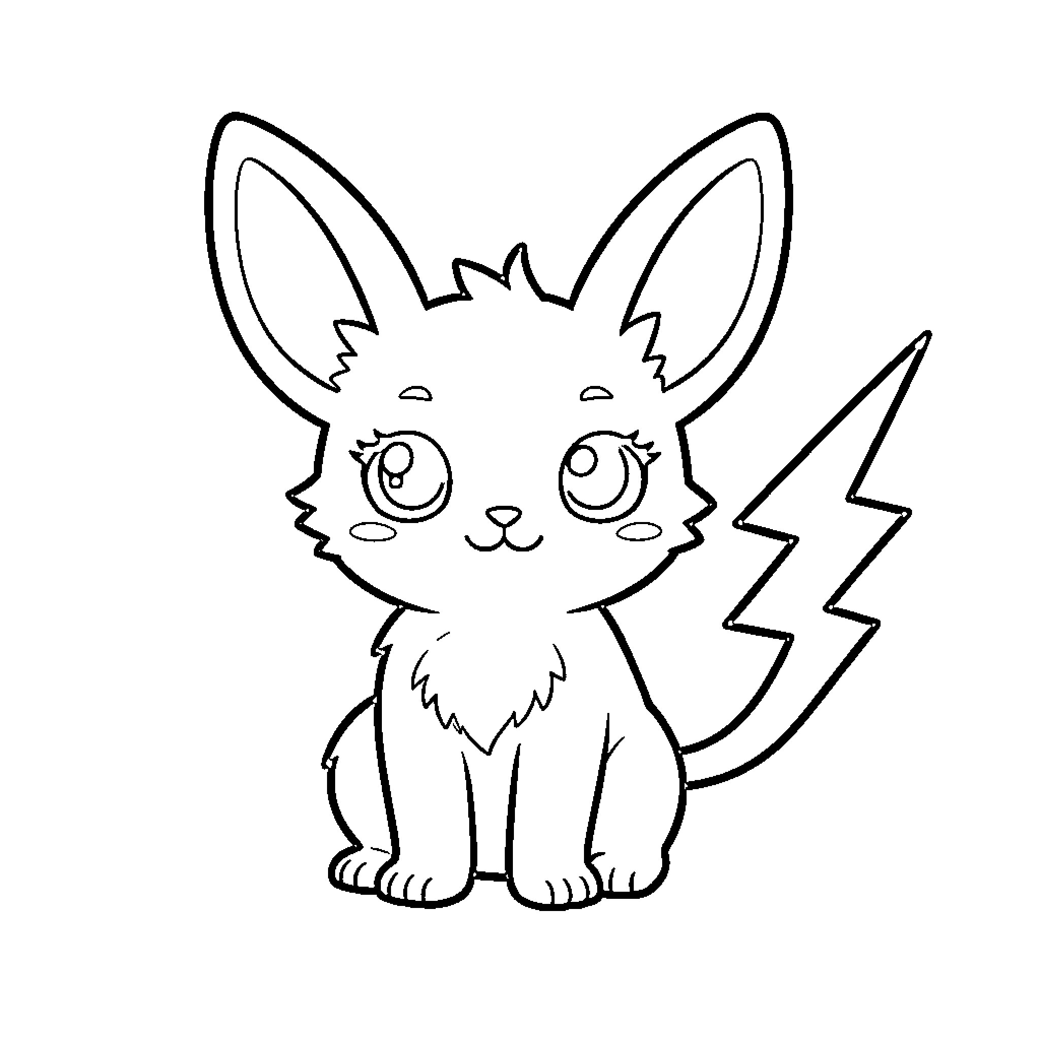 Pikachu sitting with a cute and wide-eyed expression Coloring Page (free black-and-white line drawing printable PDF for all, from beginners to advanced learners, including children, teens, adults, and seniors)