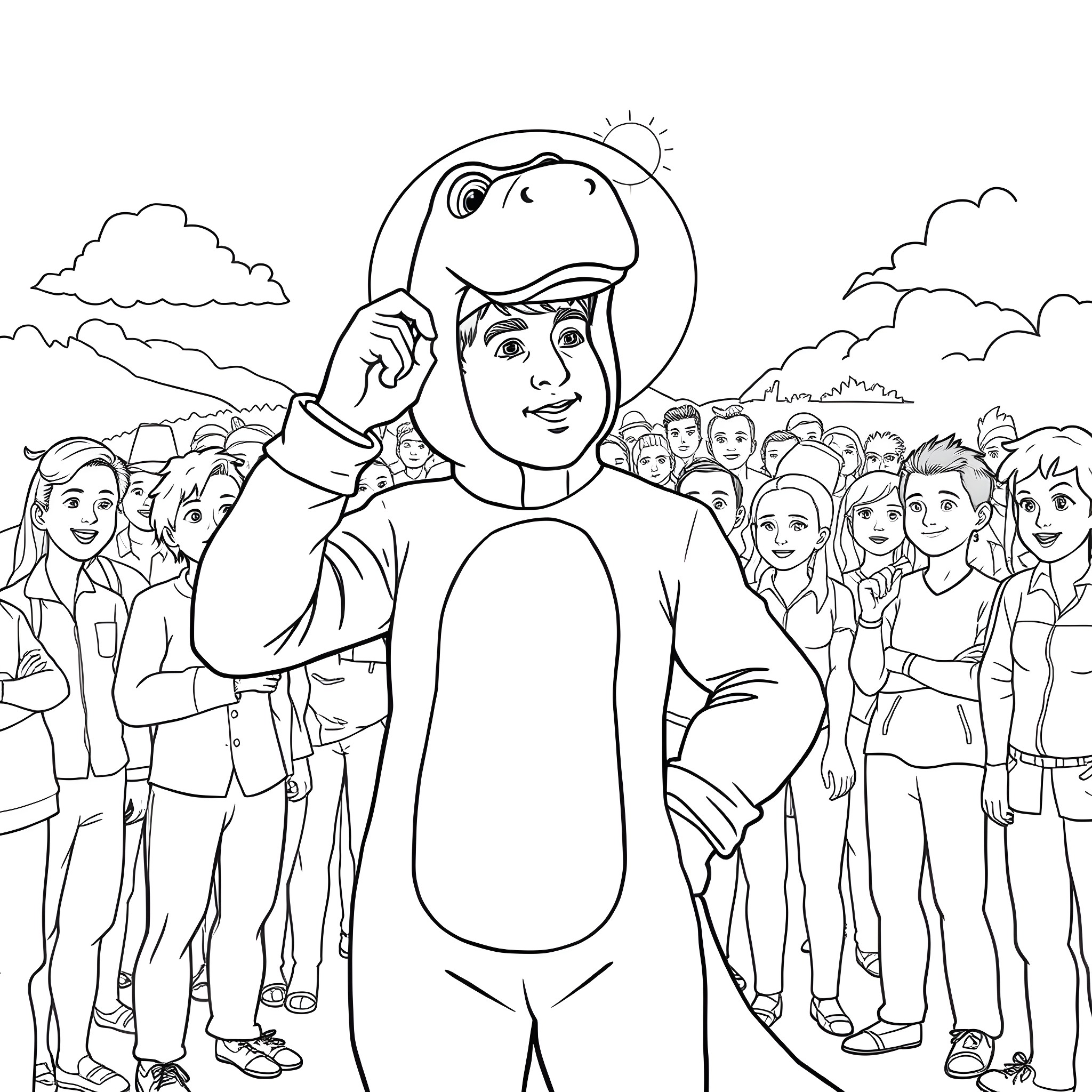 Joseph Smith interacting with a group of people Coloring Page (free black-and-white line drawing printable PDF for all, from beginners to advanced learners, including children, teens, adults, and seniors)