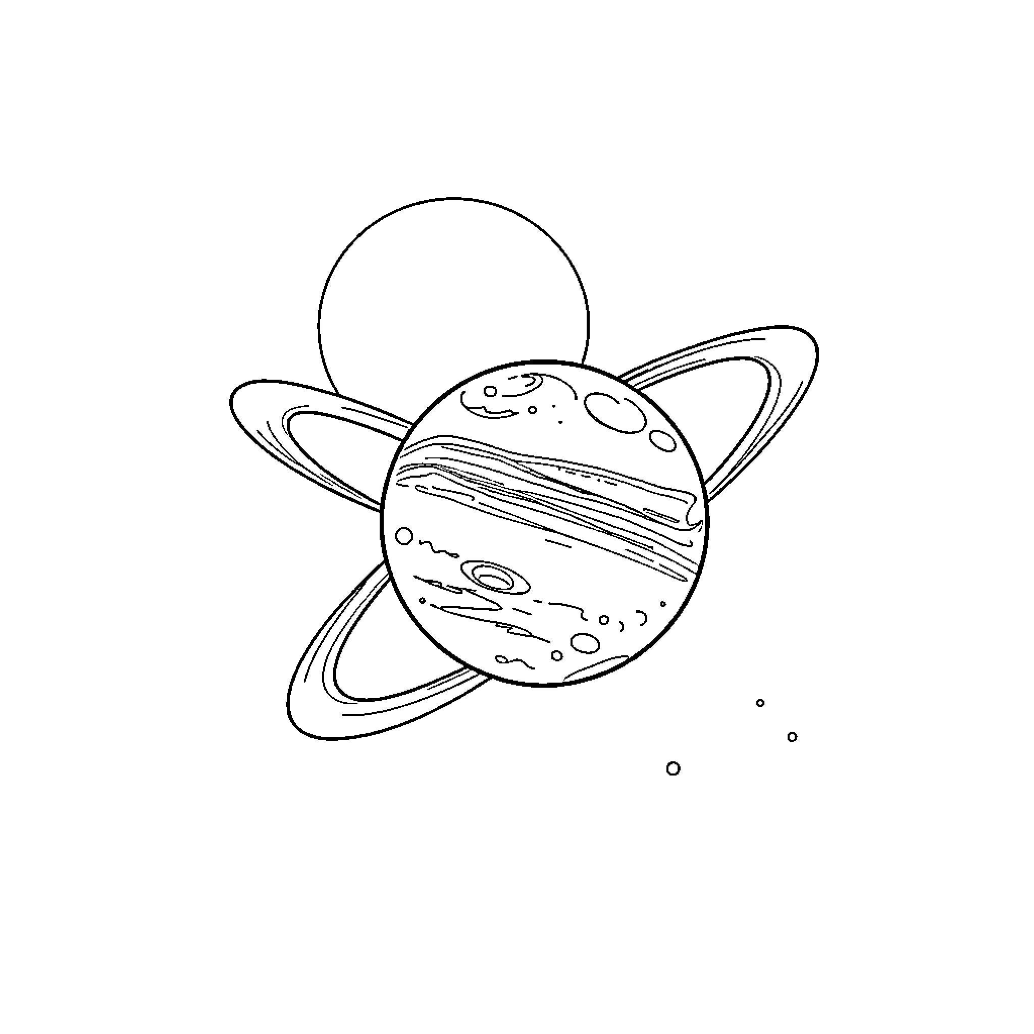 Planet with rings and celestial features Coloring Page (free black-and-white line drawing printable PDF for all, from beginners to advanced learners, including children, teens, adults, and seniors)