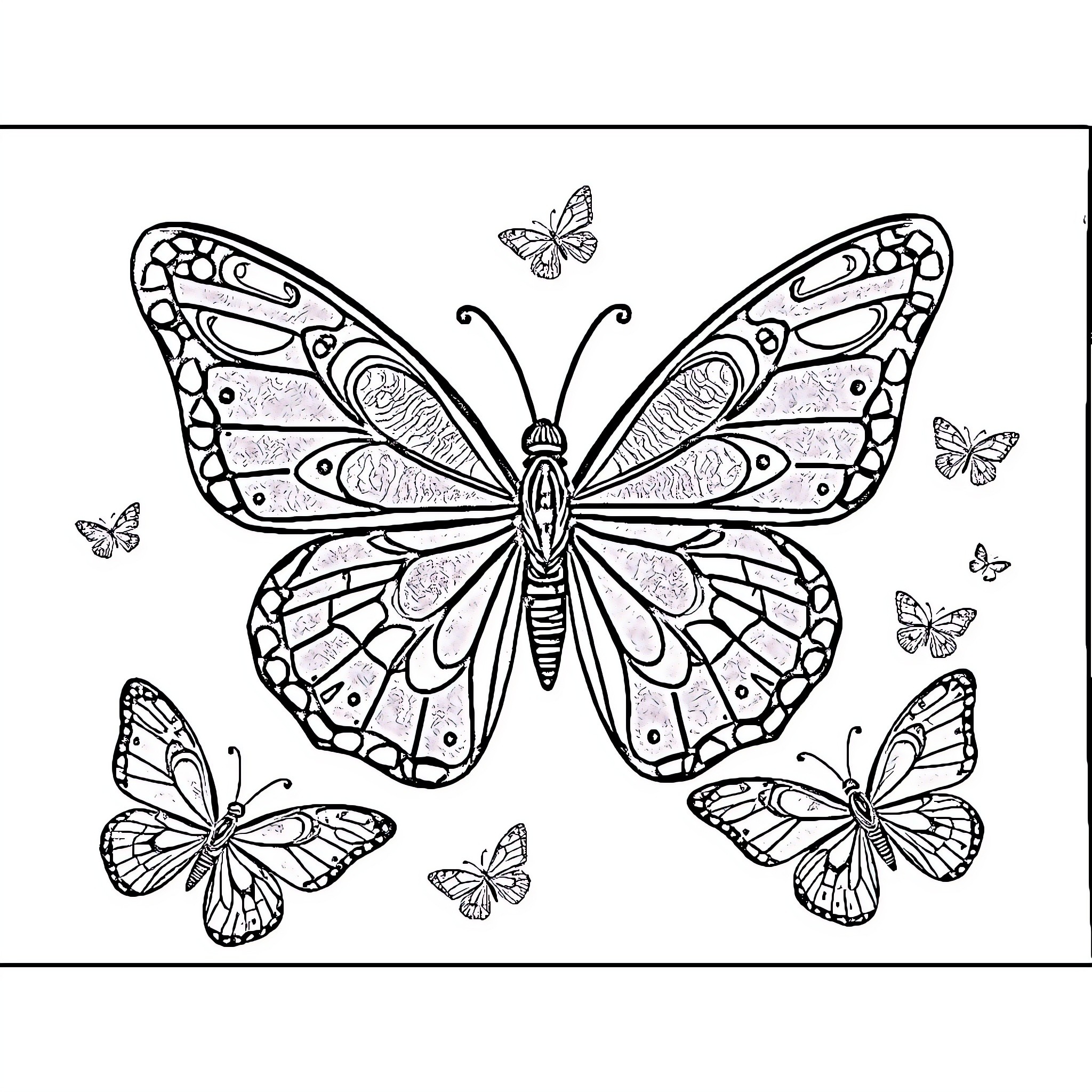 Butterfly illustrations with intricate designs Coloring Page (free black-and-white line drawing printable PDF for all, from beginners to advanced learners, including children, teens, adults, and seniors)