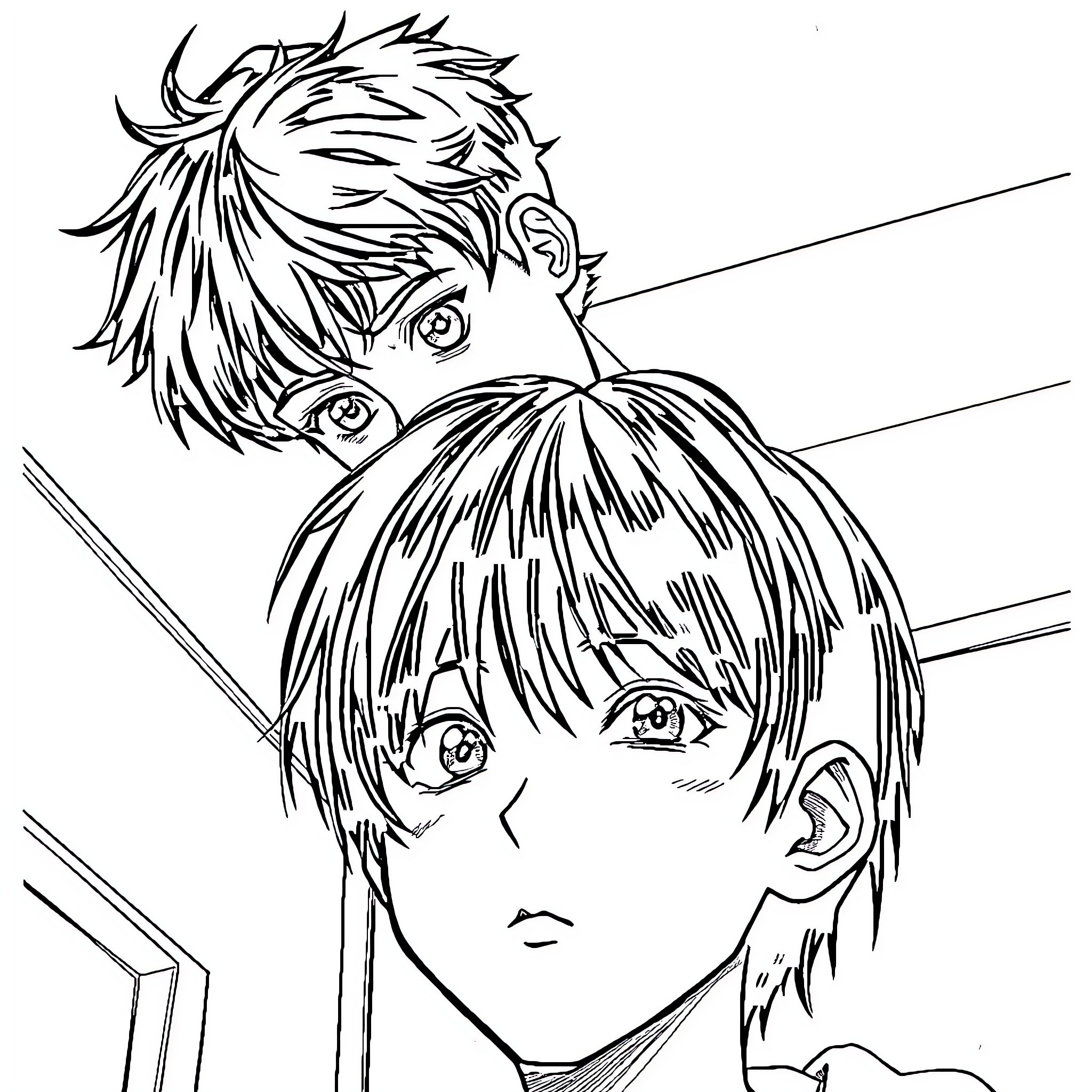 Boy shocked by unexpected event Coloring Page (free black-and-white line drawing printable PDF for all, from beginners to advanced learners, including children, teens, adults, and seniors)
