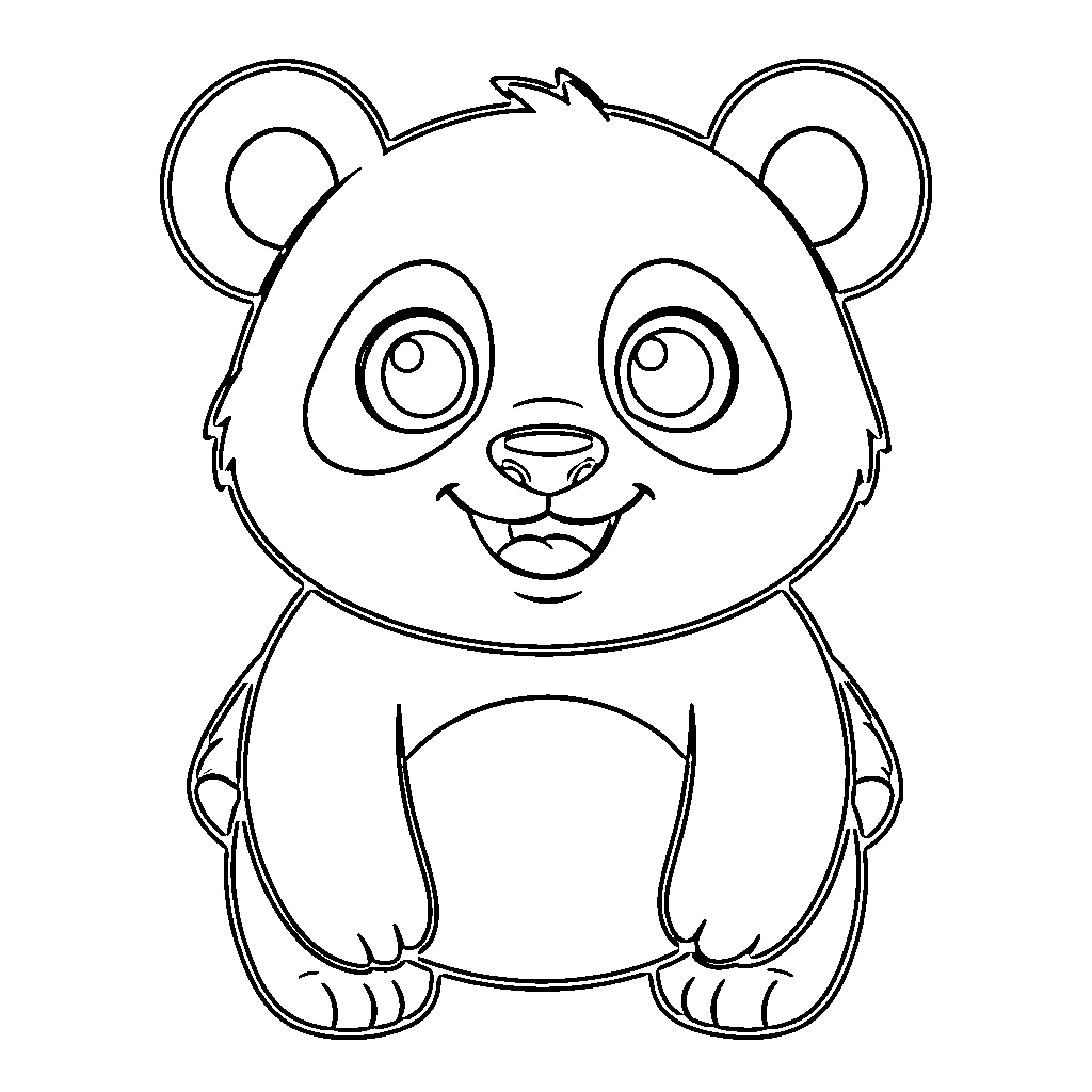 Panda displaying a cheerful expression Coloring Page (free black-and-white line drawing printable PDF for all, from beginners to advanced learners, including children, teens, adults, and seniors)