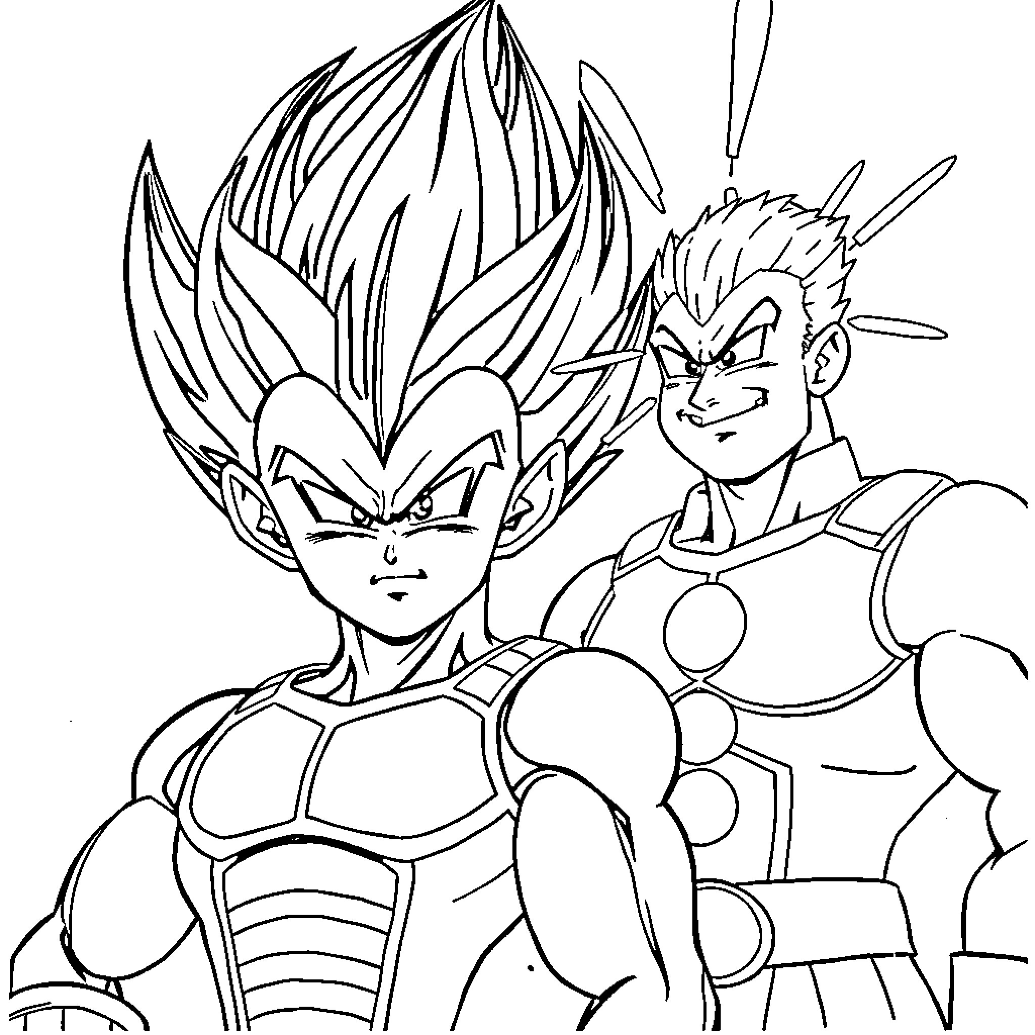 Vegeta's fierce battle stance and determination Coloring Page (free black-and-white line drawing printable PDF for all, from beginners to advanced learners, including children, teens, adults, and seniors)